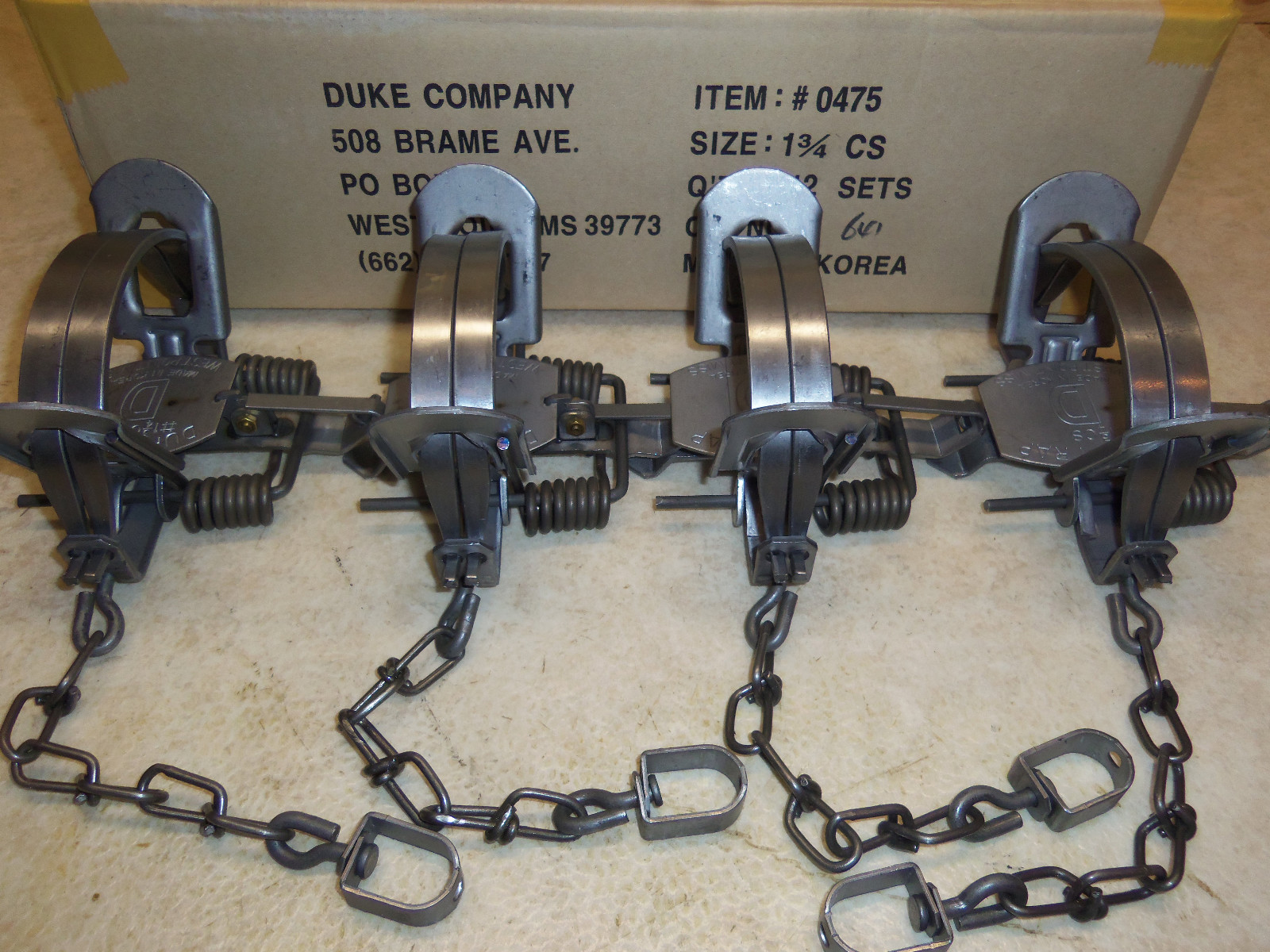 4 New Duke # 1 3/4 Coil Spring Traps 0475 Raccoon Coyote Bobcat Fox Trapping