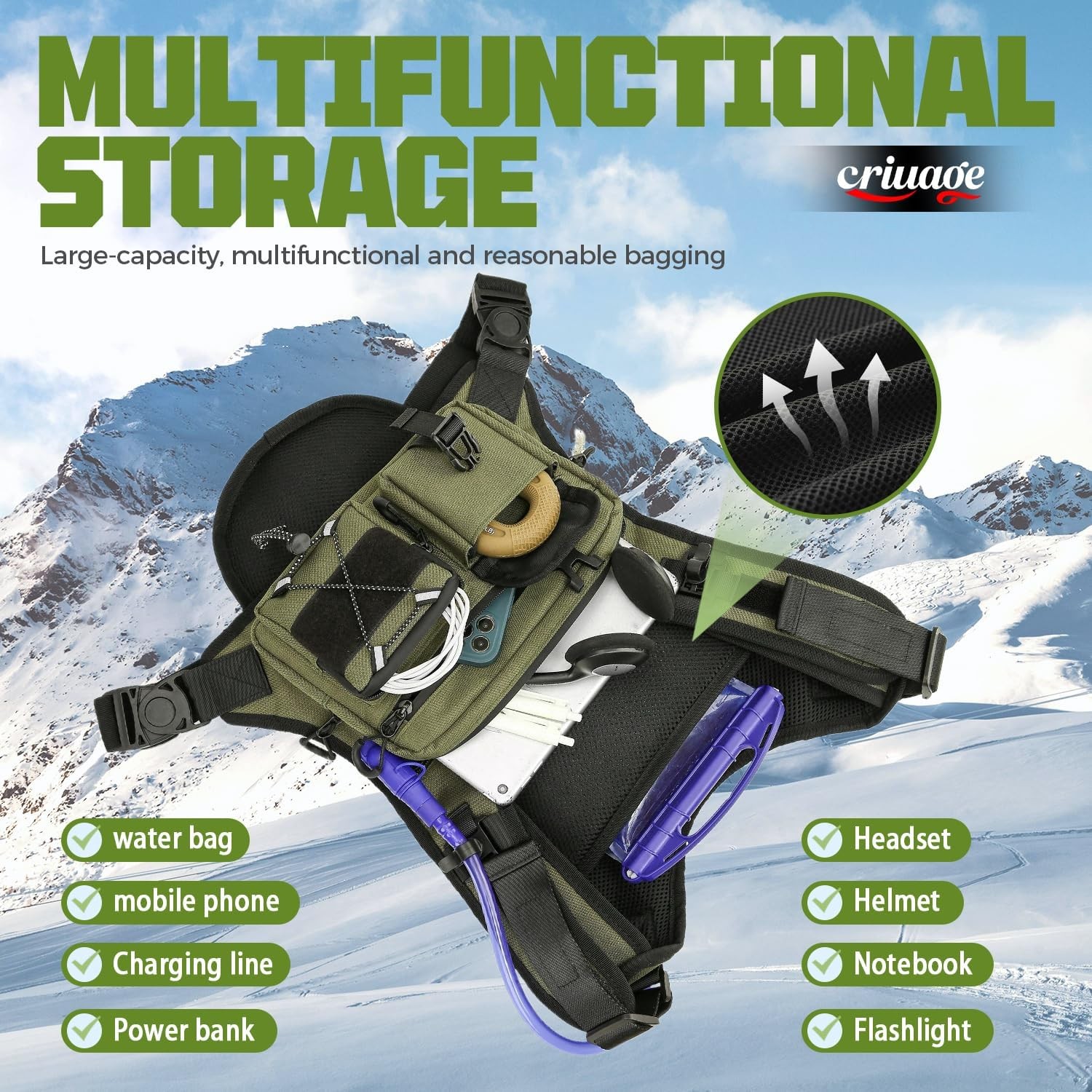 Hydration vest backpack, lightweight chest pack with 2.0 liter water bladder