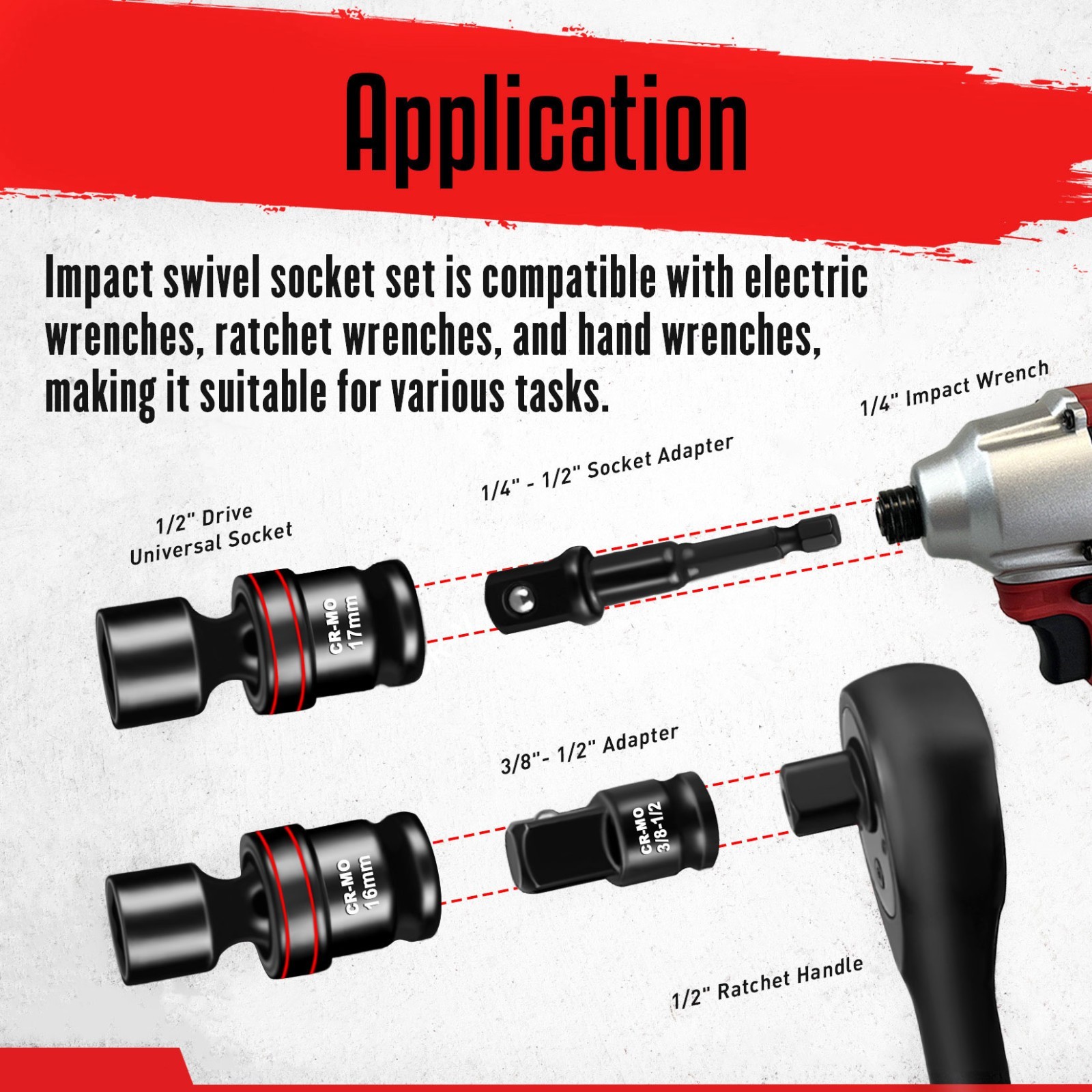 18-Piece 1/2" Drive Shallow Impact Universal Joint Metric Swivel Socket Set