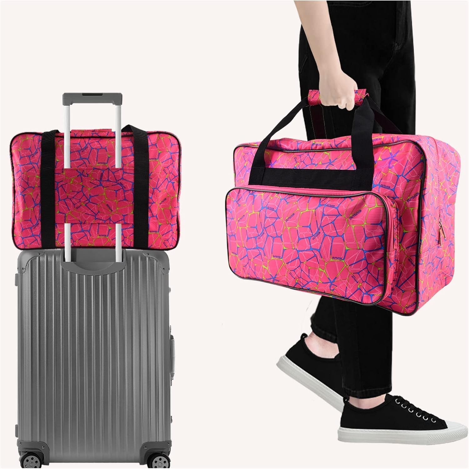 Portable Pink Sewing Machine Carrying Case with Front Pocket for Accessories