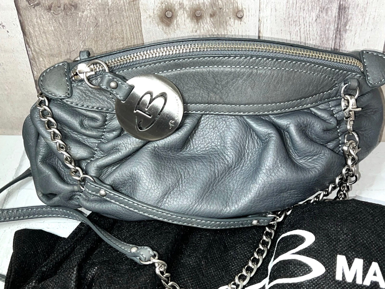 B Makowski Gray Leather Crossbody Bag, Dust Bag Included