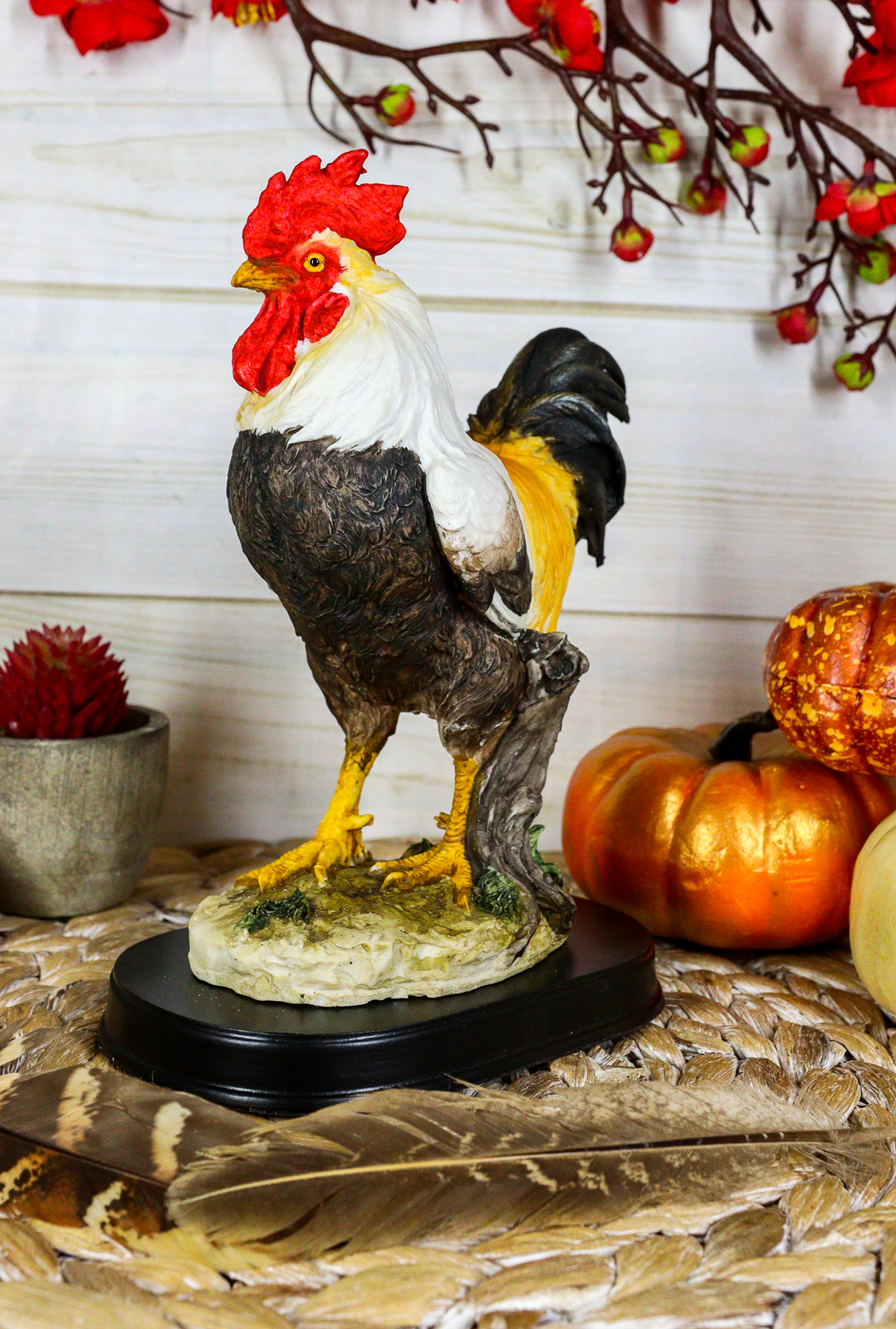 Black Breasted Rooster Statue With Base 7"Tall Proud Country Chicken Figurine