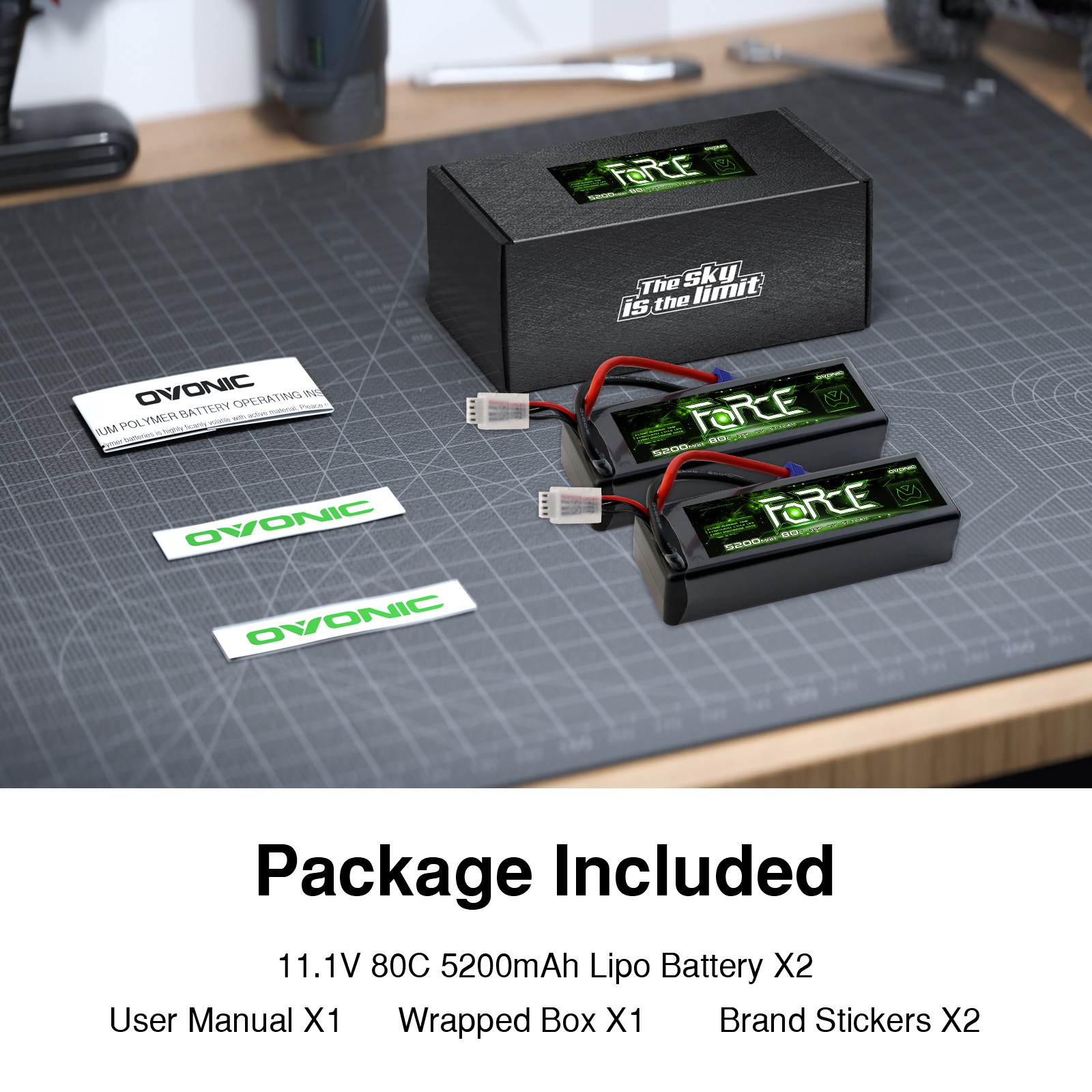 2X Ovonic Force 5200mAh 80C 11.1V Hardcase 3S LiPo Battery EC5 For 1/10 RC Car