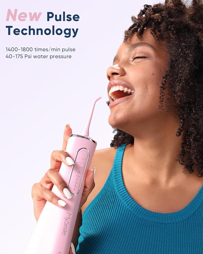 MySmile LP211 Cordless Water Dental Flosser Oral Irrigator 5 Modes 8 Tips Pink