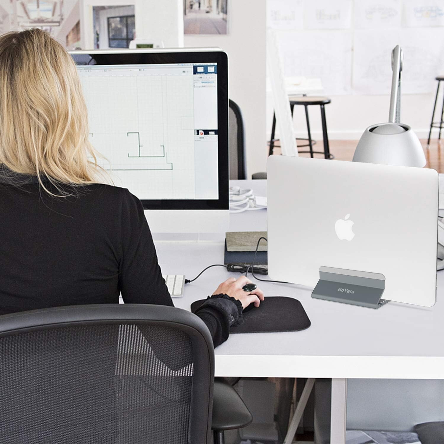 Vertical Aluminum Laptop Holder Desktop Stand with Adjustable Dock, 3 COLOR