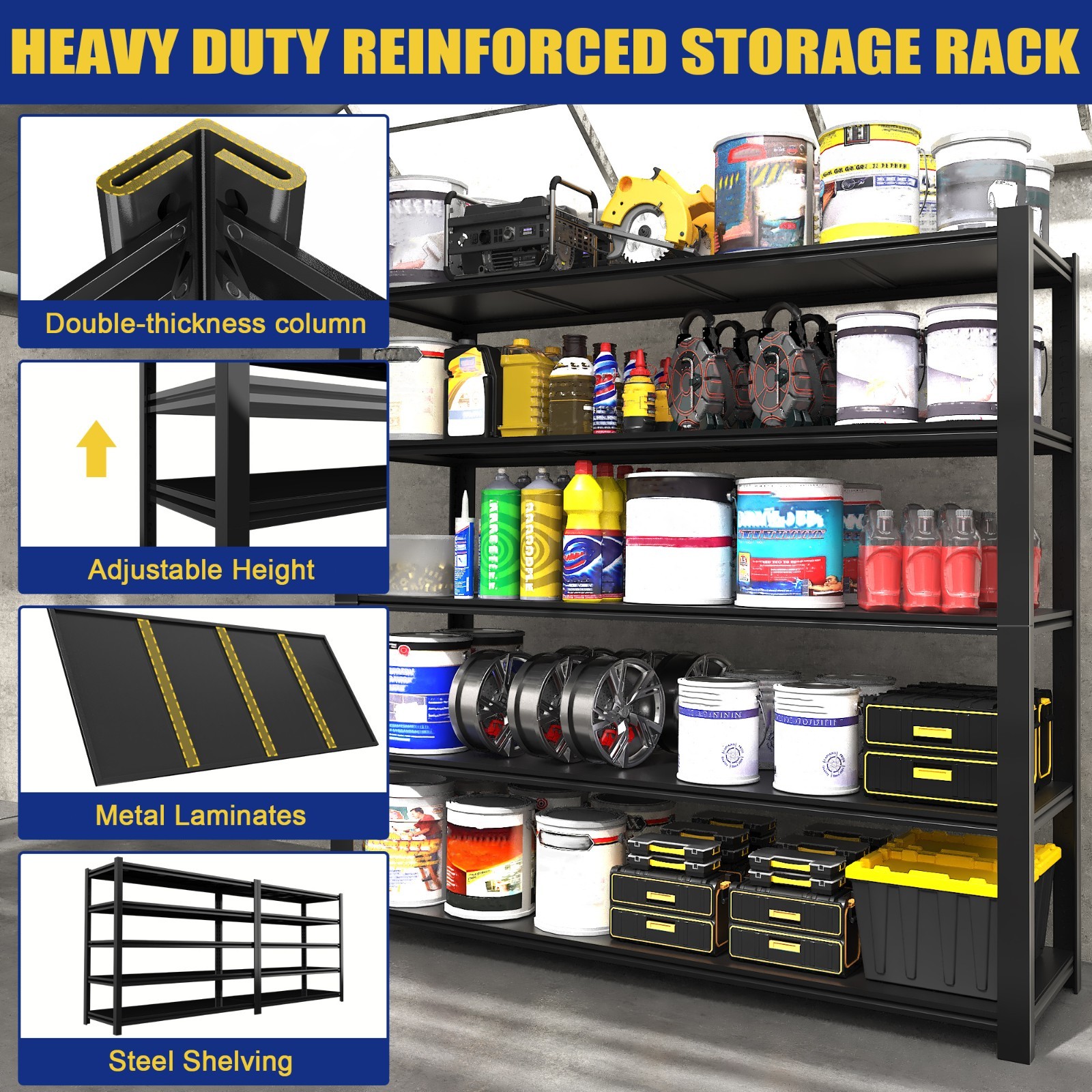 3500lbs Garage Storage Rack 5-Tier 60''W Storage Shelving Unit Adjustable Shelf