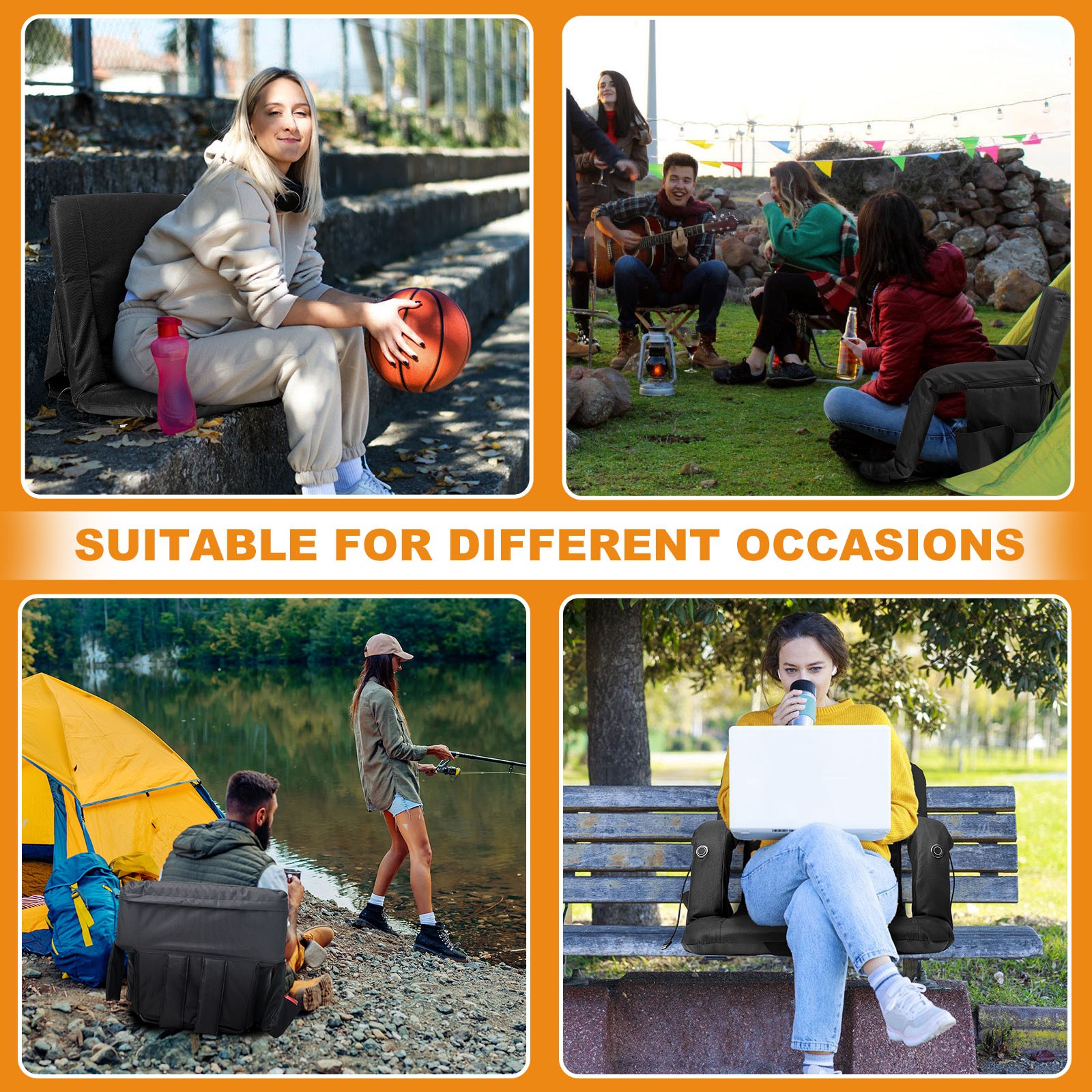 H&ZT Heated Stadium Seat for Bleachers with Back Support Standard / XXL Size