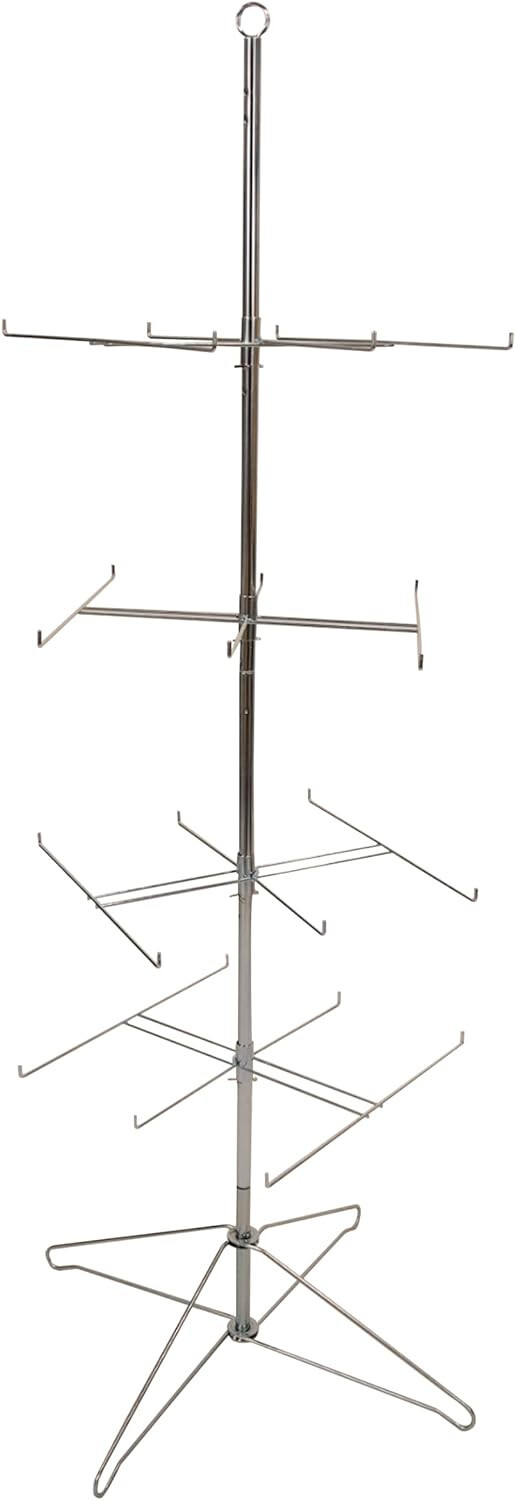 Wire Spinner Rack 4 Tier 24 Peg Rotating Chrome Floor Stand Capacity 50 lb 63 ½"