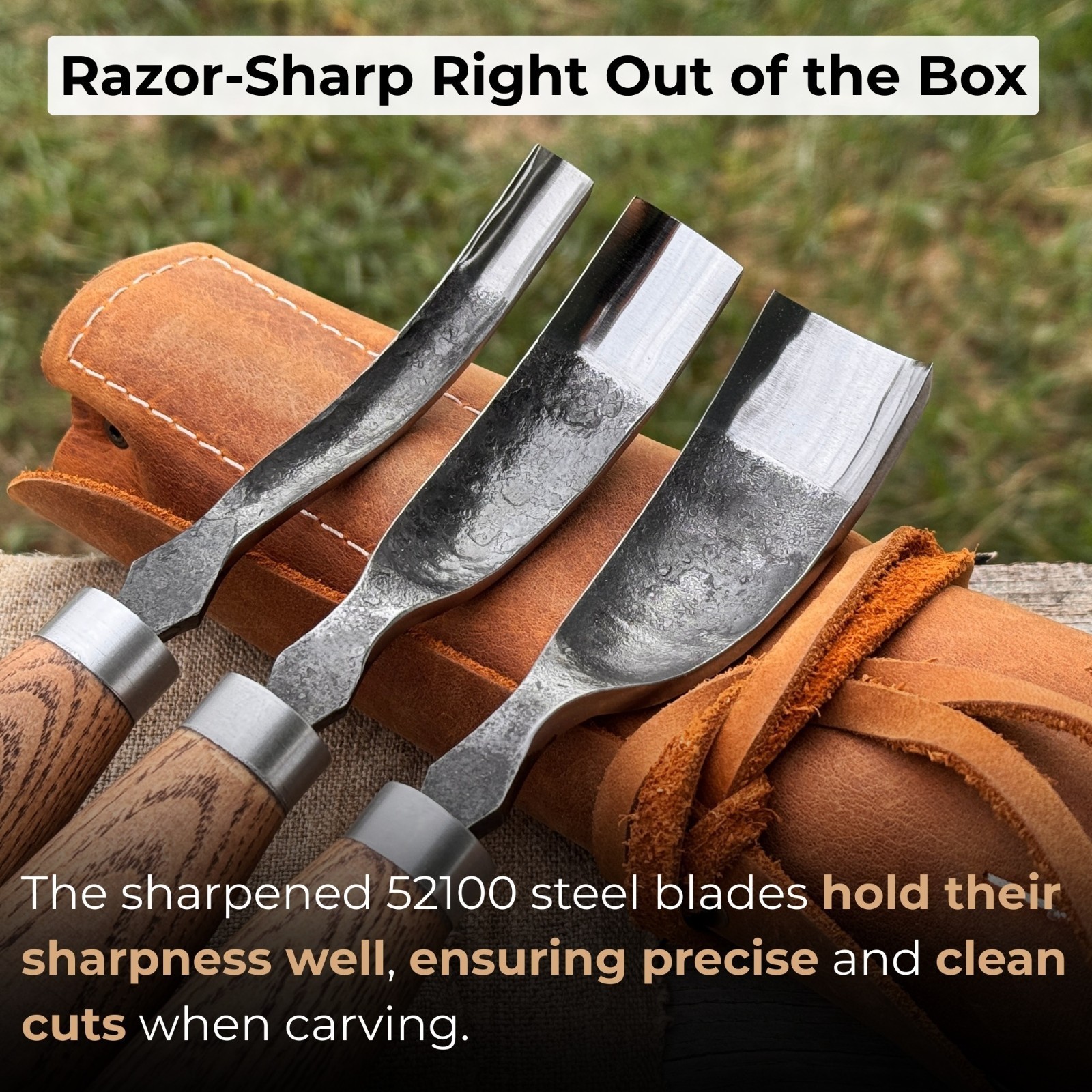 3 Piece Spoon Bent Gouge Set 52100 Carbon Steel Wood Carving Tools