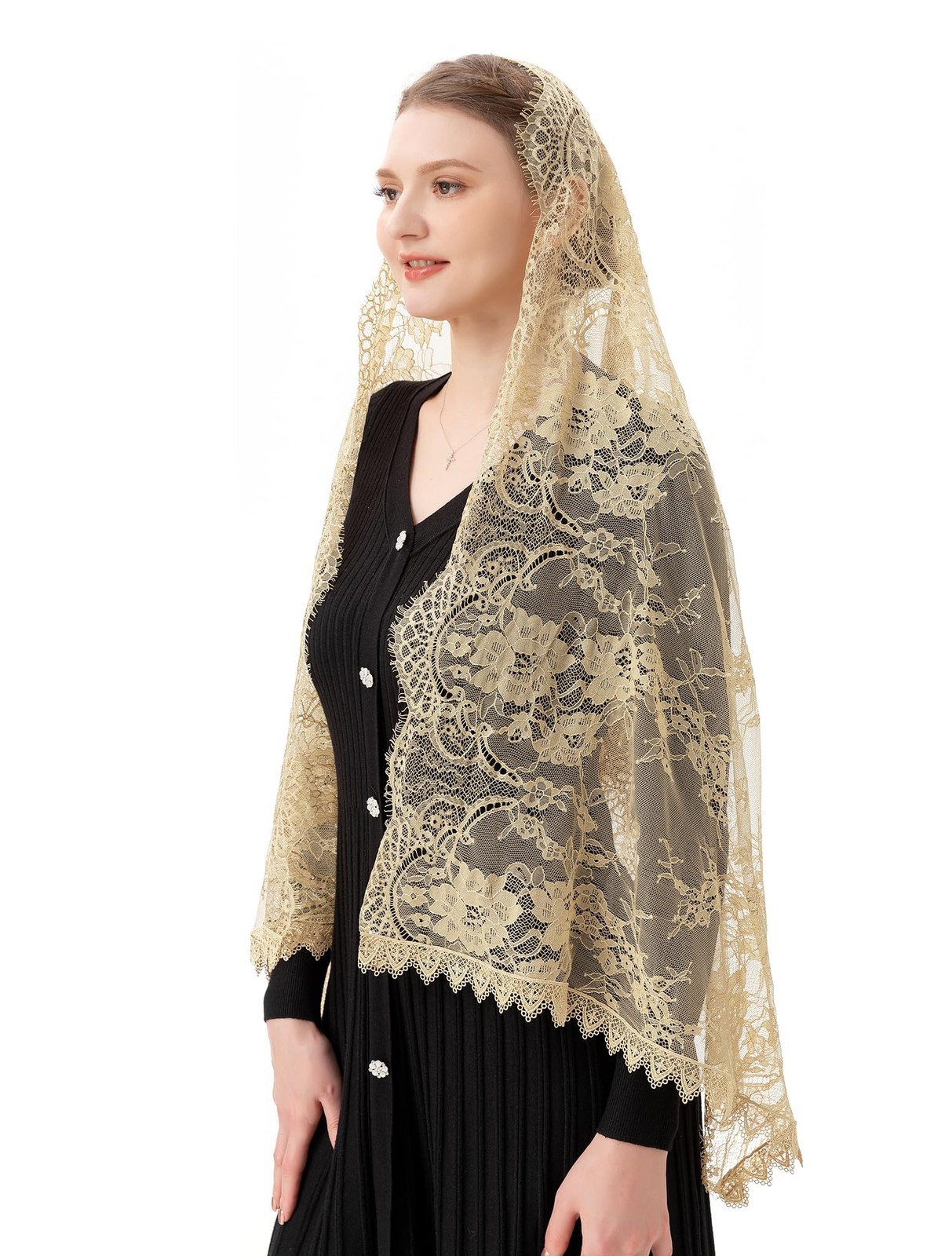 Rectangular Chapel Veil Spanish Lace Floral Mantilla Veils Wrap Shawl Mass He...