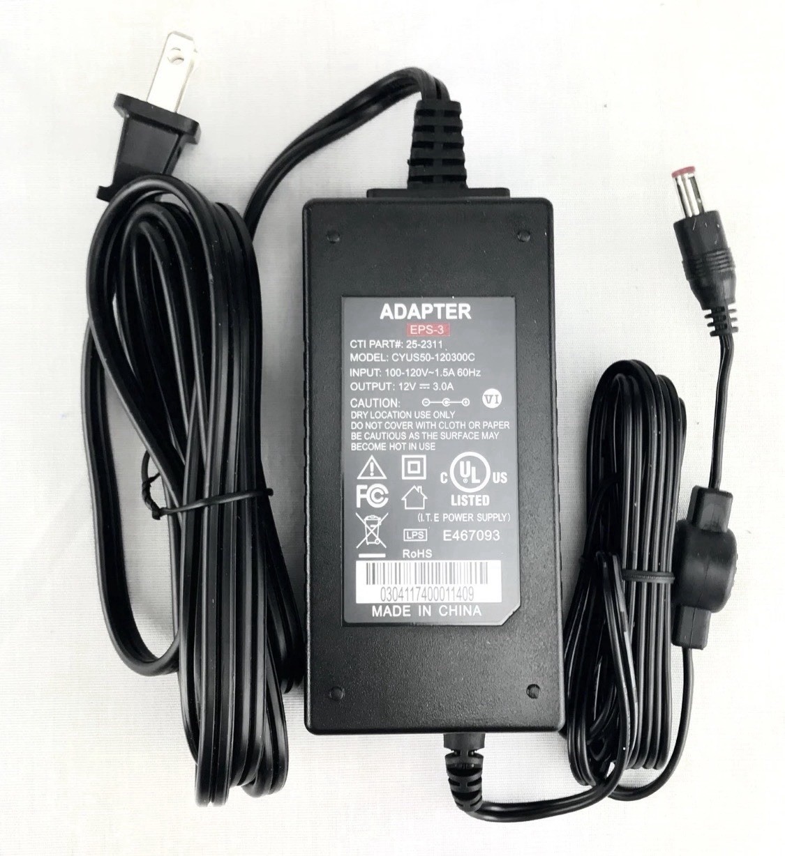 EPS-3 Power Adapter 12V 3A OEM AC Power Supply CTI 25-2311 5.5mm Barrel