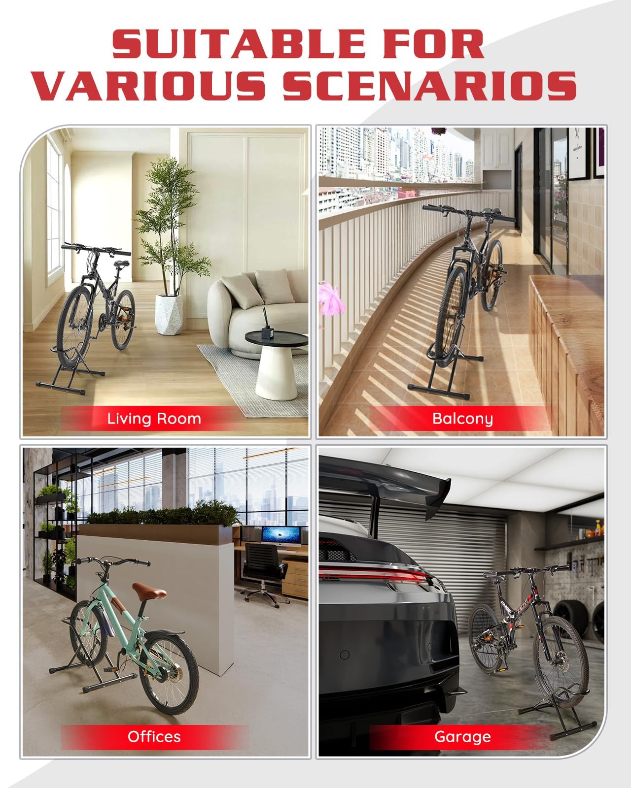 Upgraded 3.3"Wide Tire Floor Bike Stand Rack, Heavy Duty Garage Indoor Bike S...