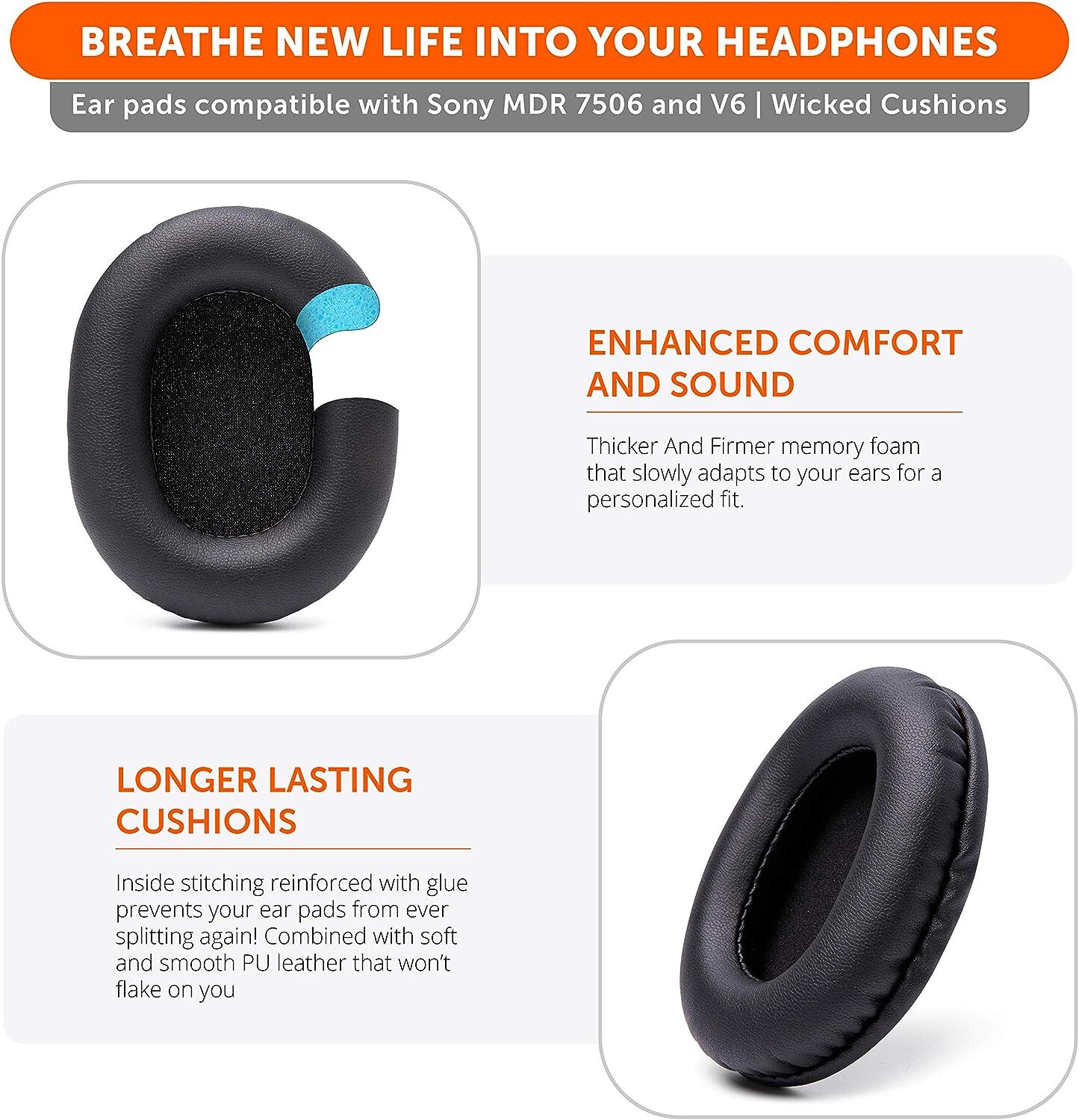 4X Replacement Ear Pads Cushion For Sony MDR-7506 MDR-V6 MDR-CD 900ST Headphones