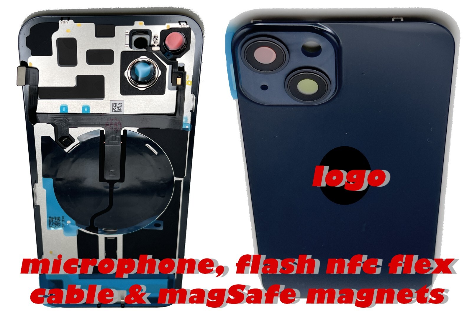 iPhone 14 & Plus Back Glass Cover: Rear Door with flex cables: flash mic nfc