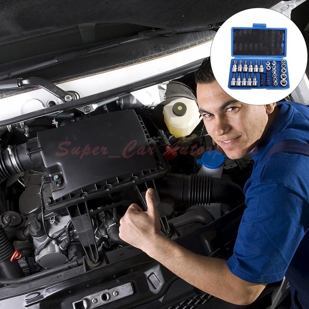 34pcs Torx Star Sockets & Bit Set Male Female E-torx Security Bits 3/8 Drive