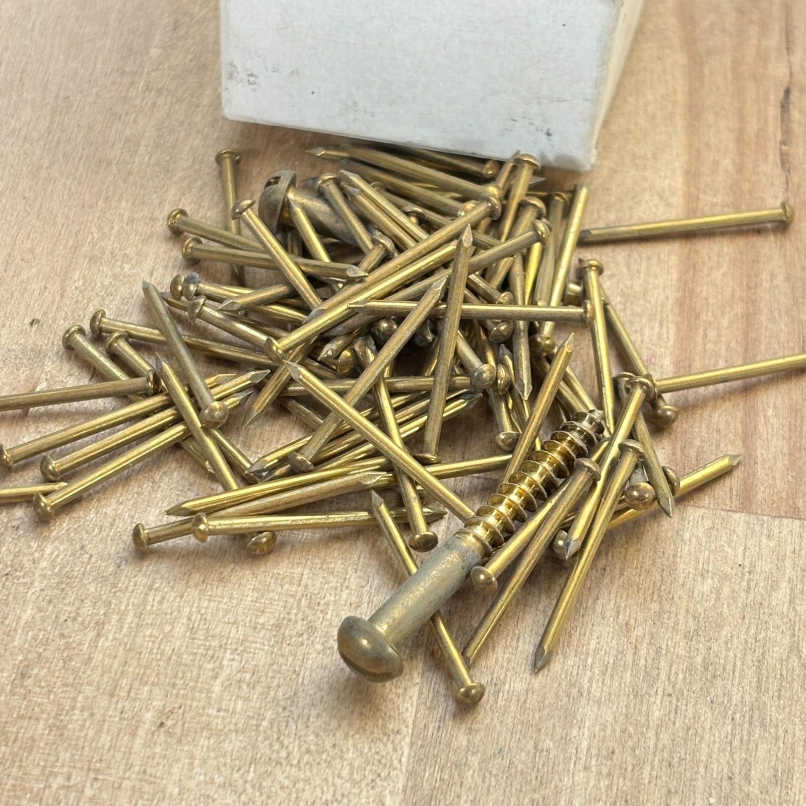 Vintage 2 OZ Brass Escutcheon Pins 1" NOS, Partial Box