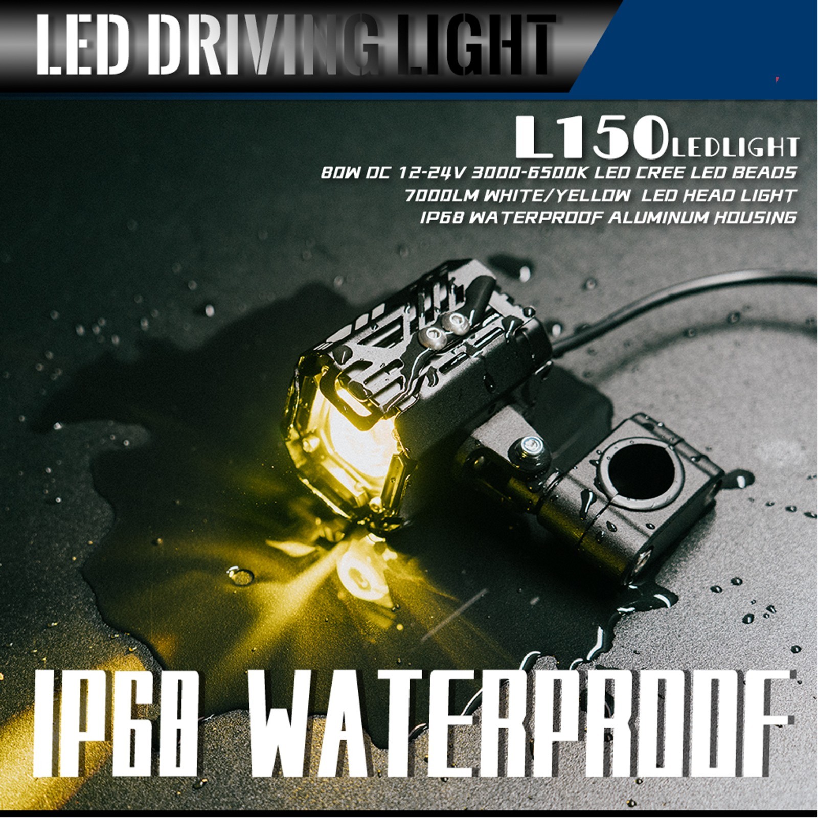 Motorcycle Headlight Driving Fog Lamp 2x LED Spot Light Auxiliary White+Yellow