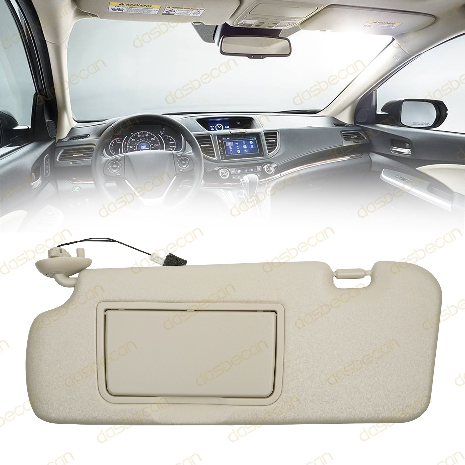 Left Driver Side Beige Sun Visor For Honda CR-V 2012-2016 W/ Light & Mirror