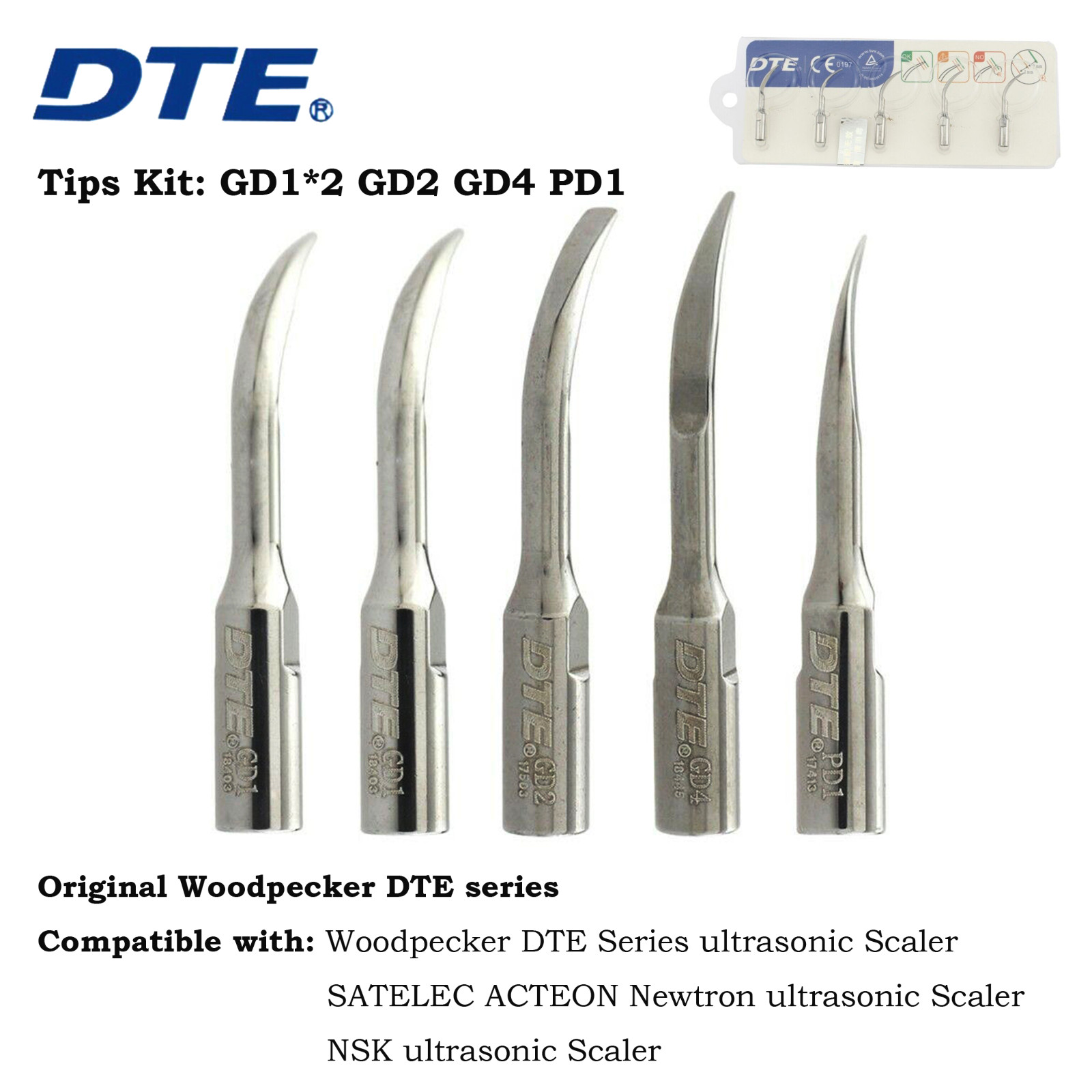 Woodpecker DTE Dental Ultrasonic Scaler Tips Kit Scaling GD1 PD1 ACTEON SATALEC