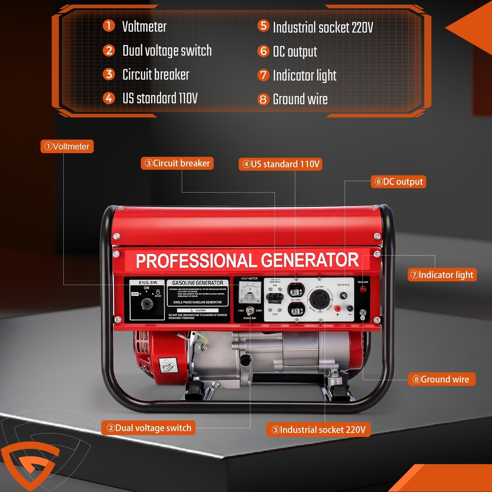 5000W Portable Generator Gas Powered 4 Stroke for Home Backup Construction