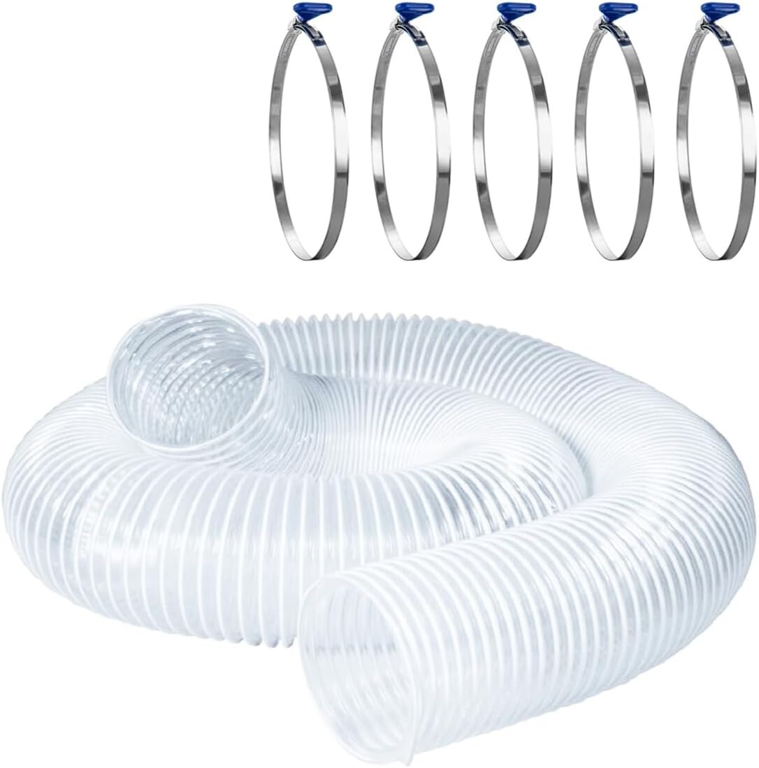 POWERTEC Dust Collection Hose Kit 6" x 10 Ft Left Spiral Hose 5x6" Hose Clamps