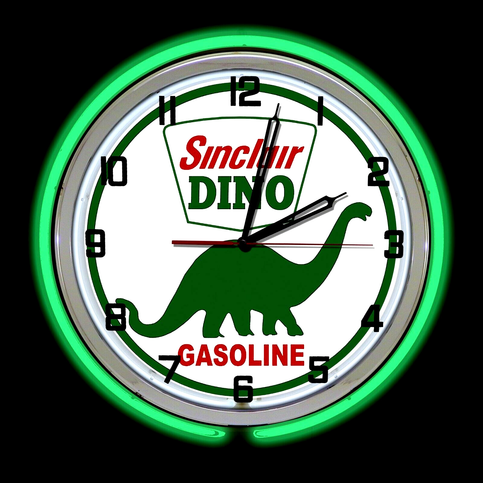 19" SINCLAIR Dino Gasoline Motor Oil Gas Station Sign Double Neon Clock