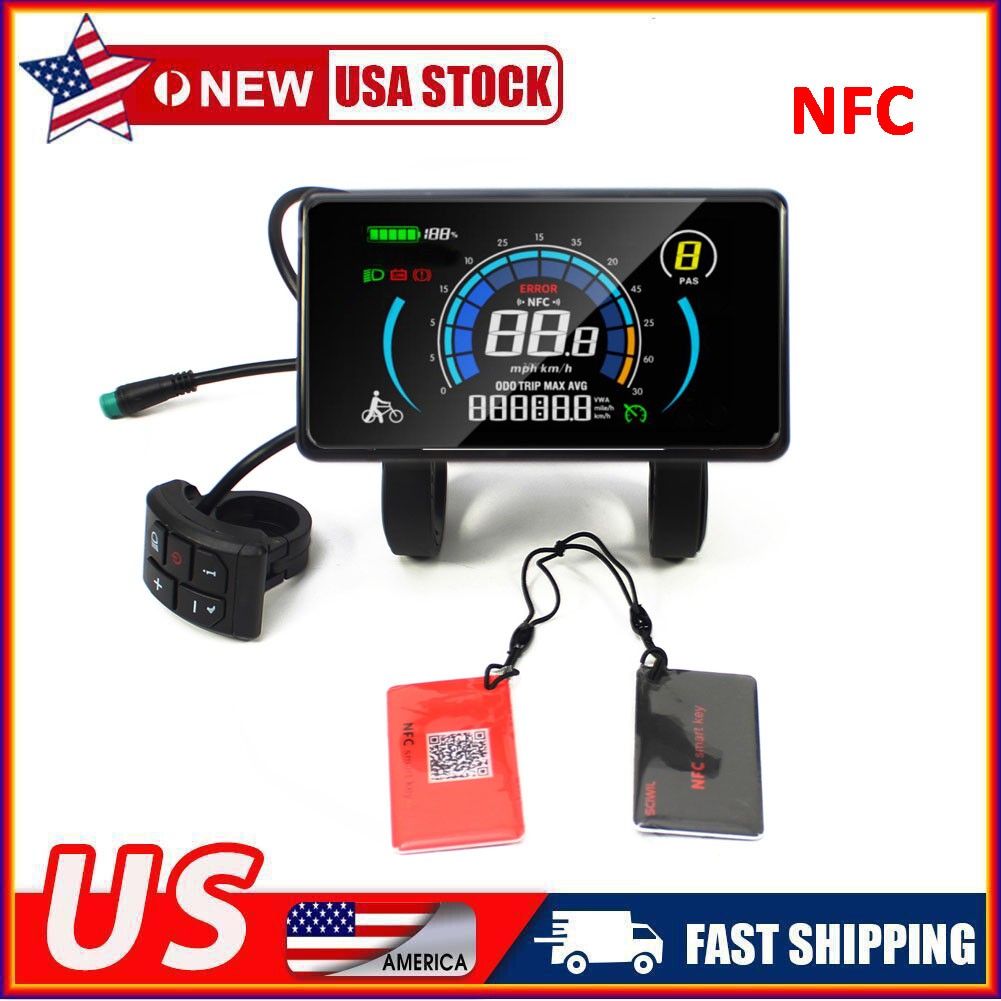 E-Bike 4" LCD Colorful Display 24V-72V Power Speed Meter Gear Control w/NFC USA