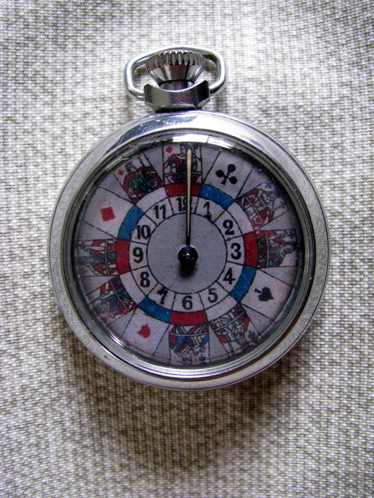 FINE VINTAGE POCKET WATCH ROULETTE CARD SUITS MECHANICAL GAMBLING DEVICE