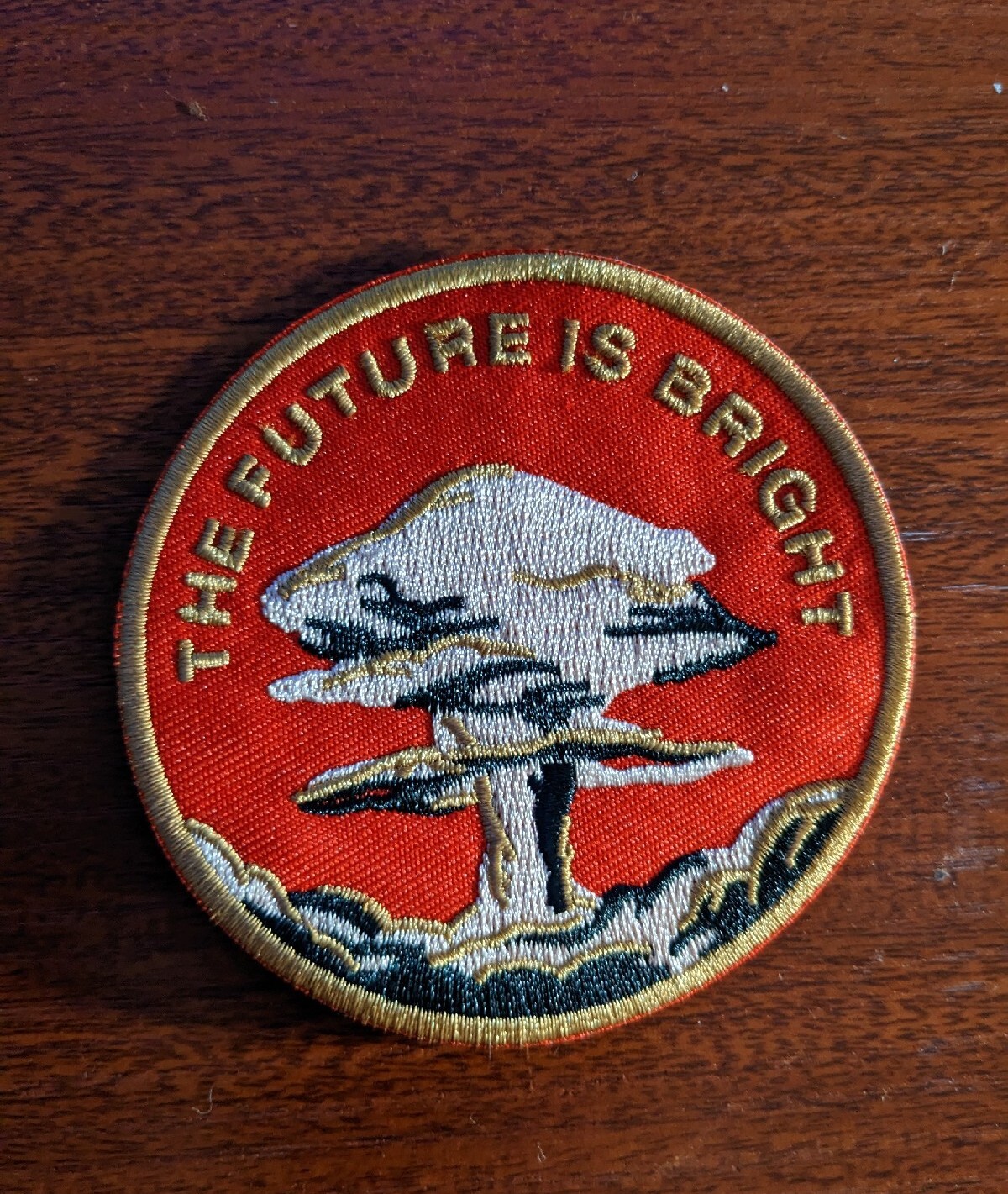 The Future is Bright Nuclear Bomb Mushroom Cloud Embroidered Iron On Patch 3.25"