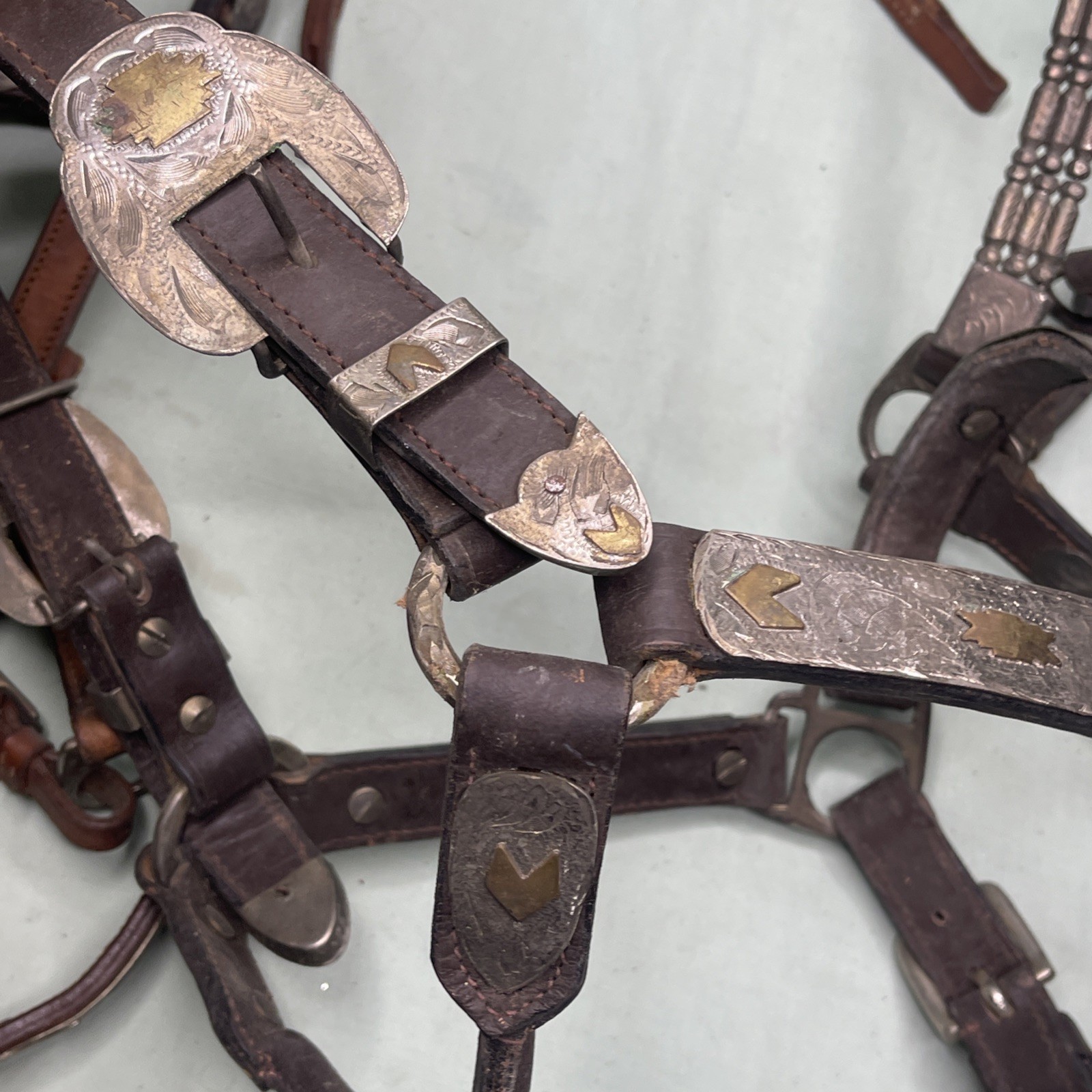 Vintage Western Silver Overlay Headstalls Lot 4 Engraved Horse Bridles Tack