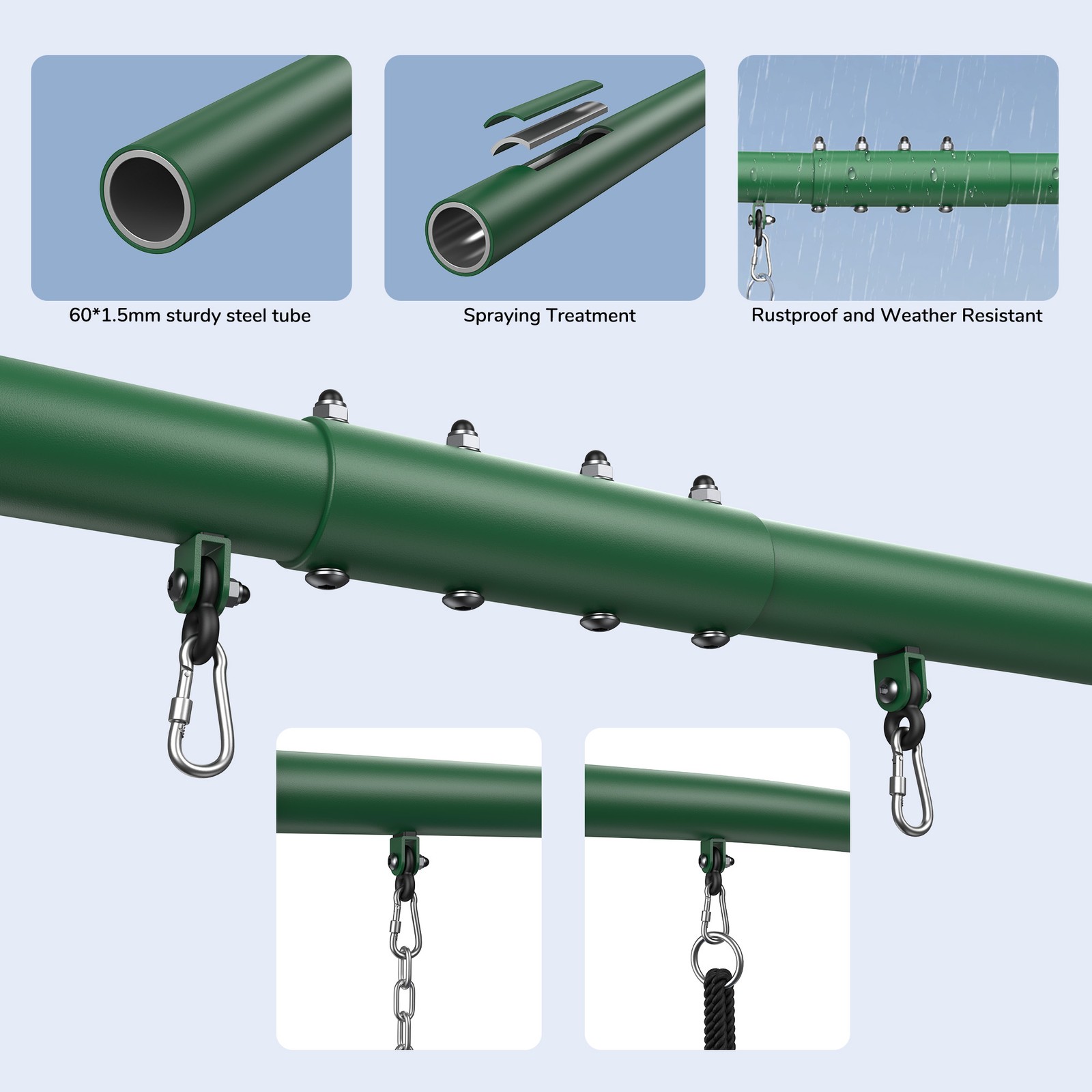 600lb 7.3ft Tall Heavy Duty Metal Swing Set with 3 Swings Kids Outdoor Swing Set