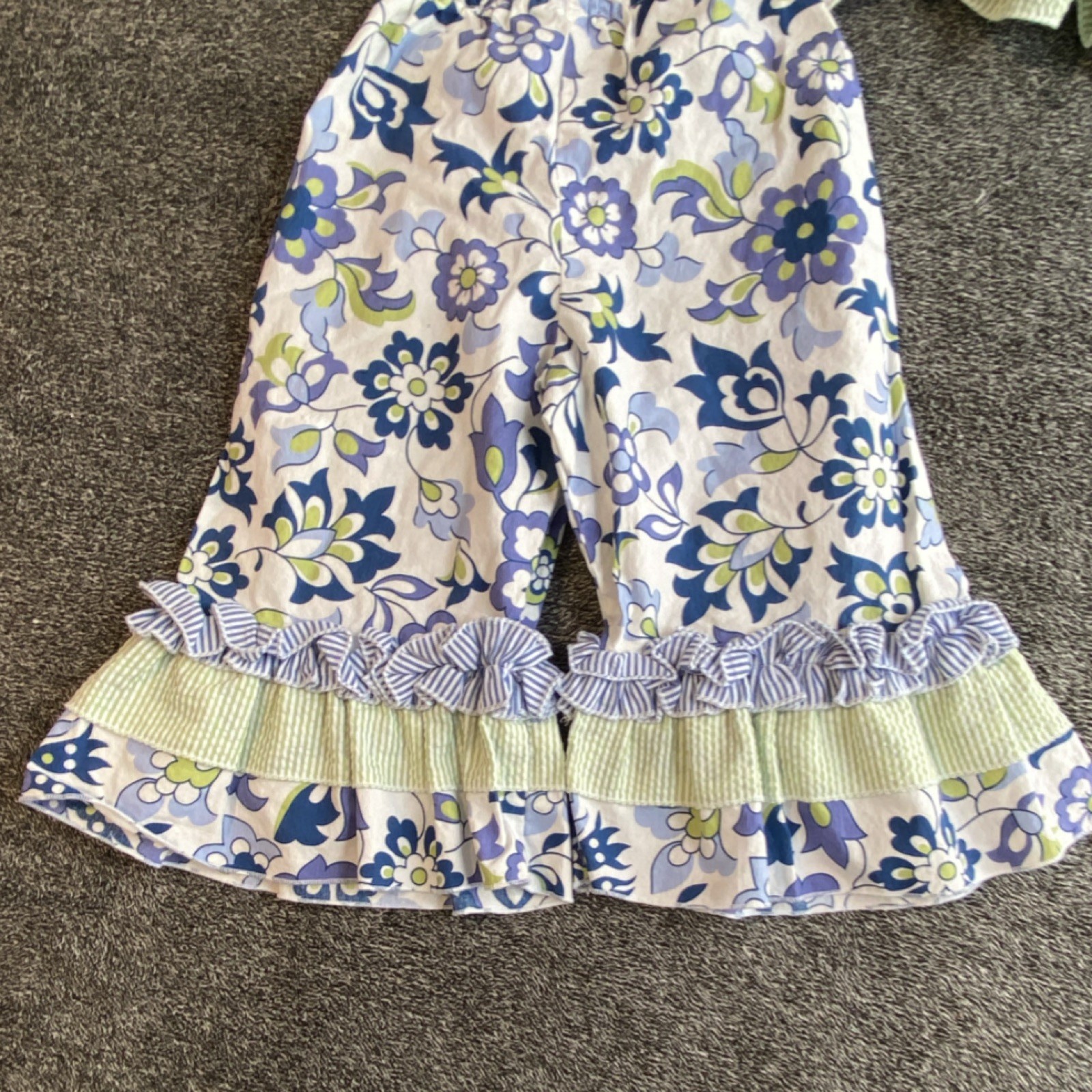 Dolly Wolly Doodle Girls Floral Striped Ruffle Top & Pants Set Blue Size 4t.