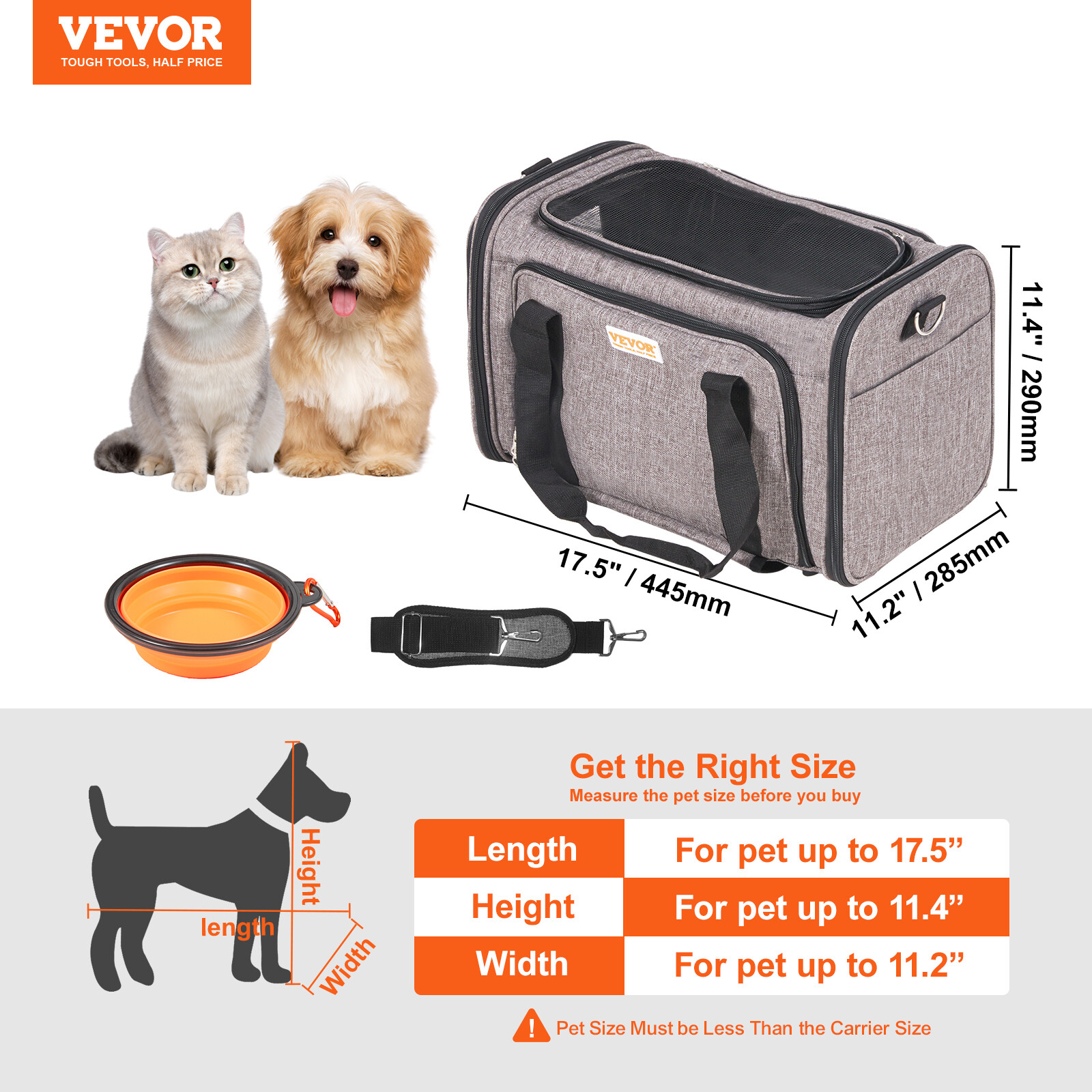 VEVOR Cat Carrier with Wheels Airline Approved Rolling Pet Carrier 25 lbs Grey