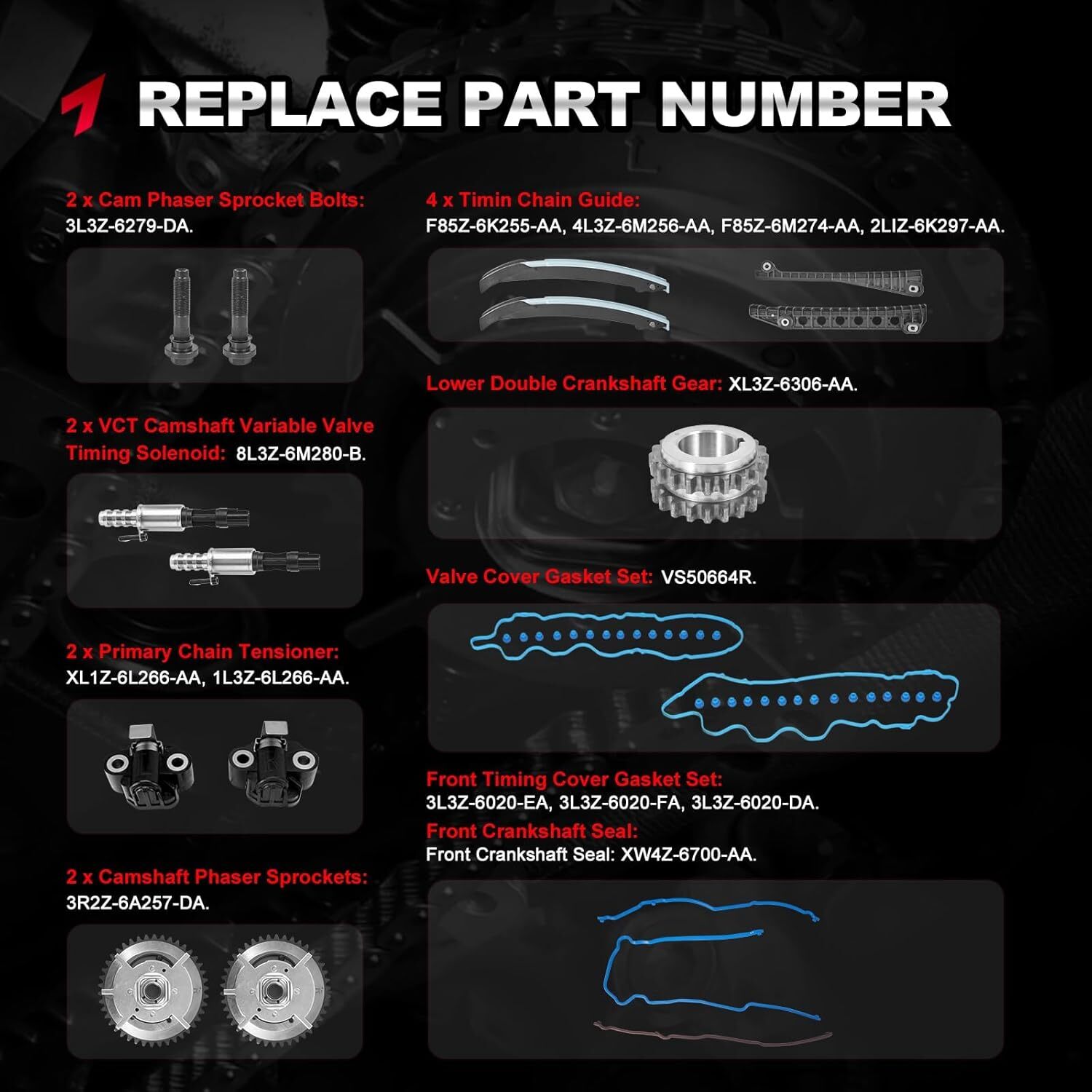 Fits 04-08 Ford 5.4L Timing Chain Kit Water Oil Pump Cam Phaser Gaskets Solenoid