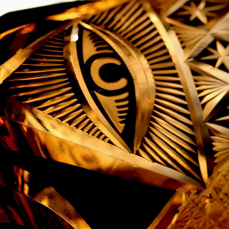 High-end Hand Carved Eye Pattern Edo Kiriko Glass Whisky Glass Amber Color