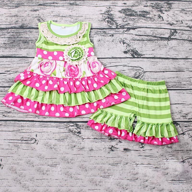 NEW Boutique Girls Floral Ruffle Tunic & Shorts Outfit Set