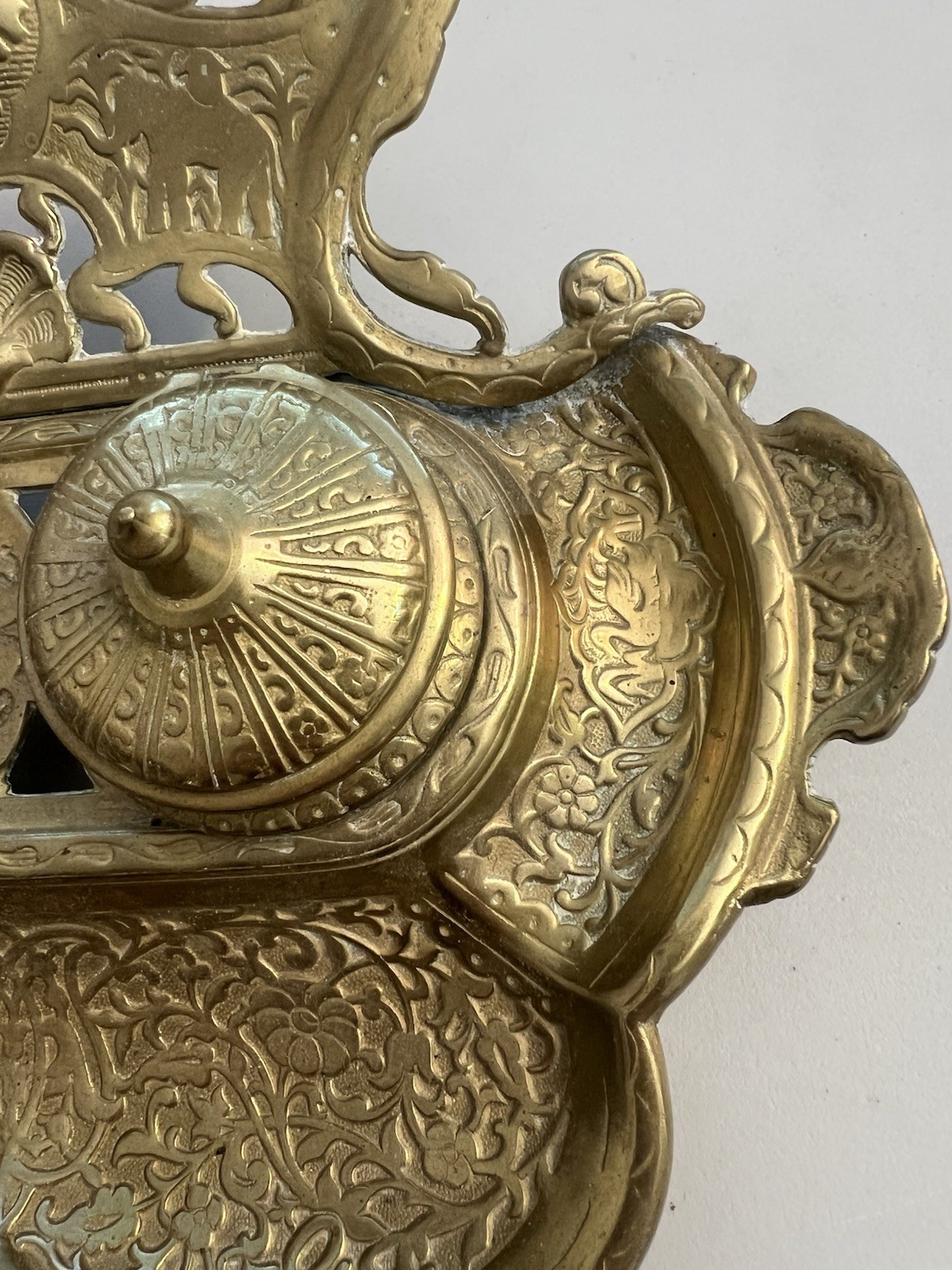 Vintage Gilded Cast Brass Art Nouveau Elephants Ornate Double Inkwell