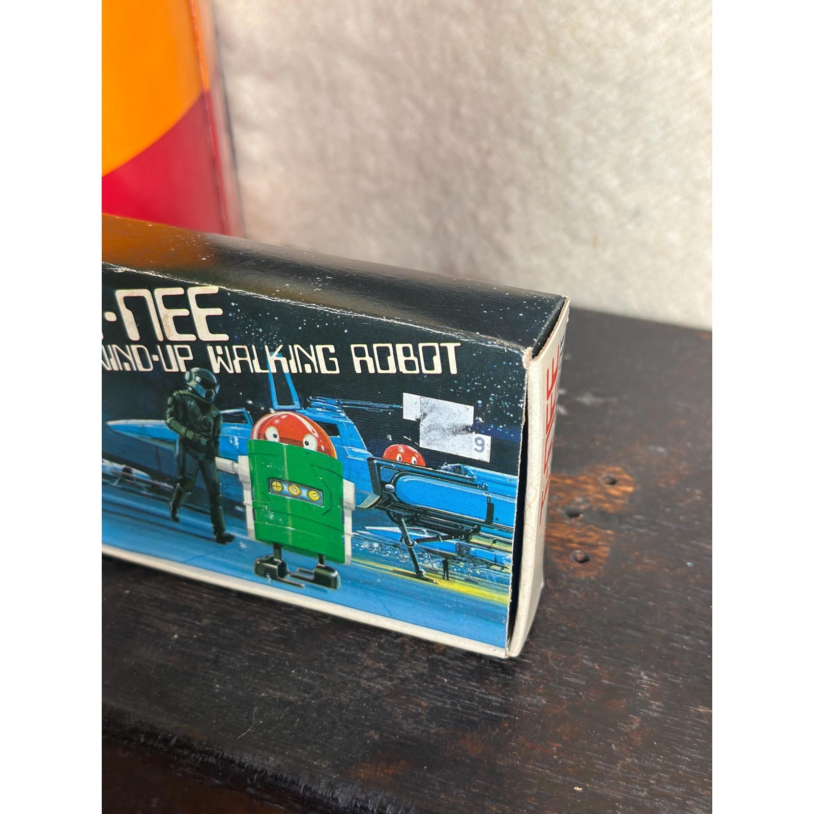 Vintage 1980s Working T-NEE Wind-Up Walking Robot in Original Box