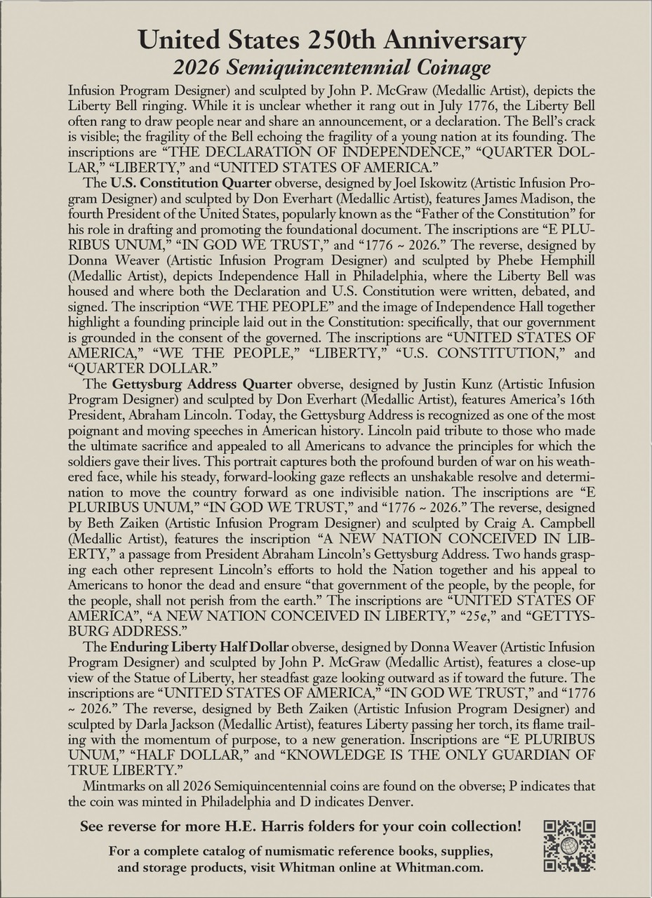 H.E. Harris® Coin Folder - United States 250th Anniversary Collection: 2026
