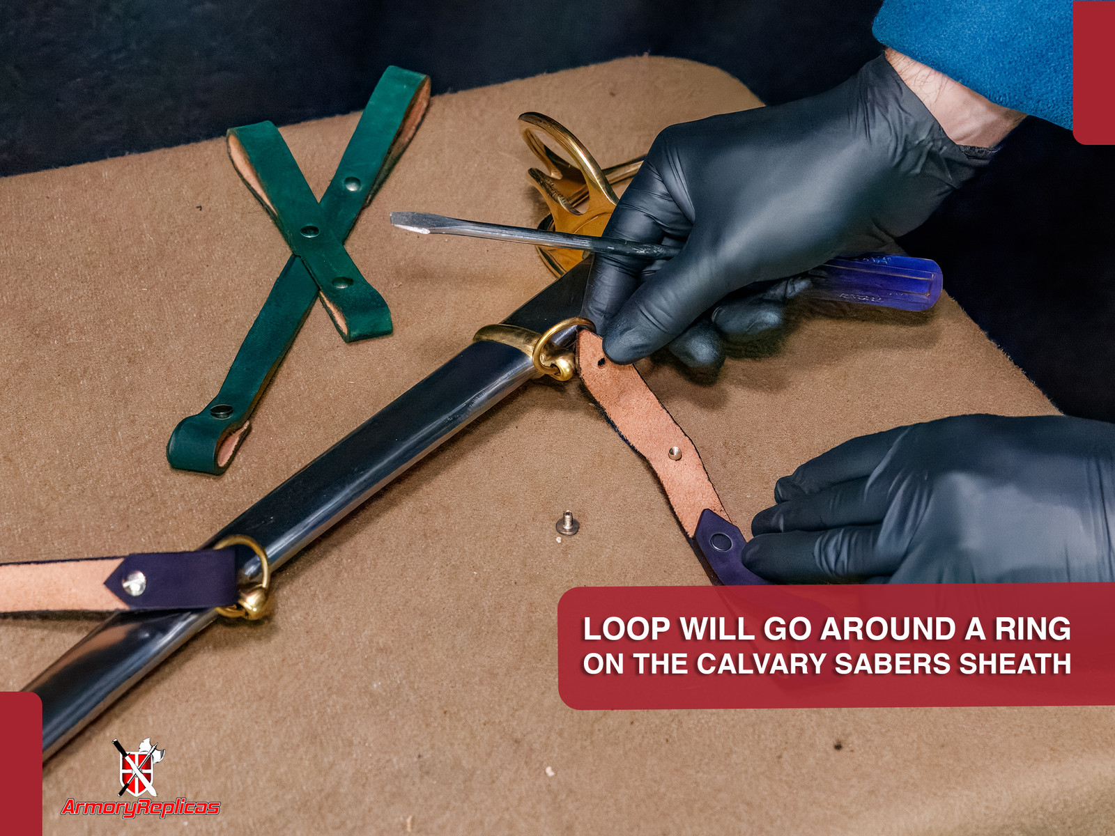 Decorated Calvary Saber Frog Belt Holder, 2 Piece Set Genuine Leather - 9 Colors