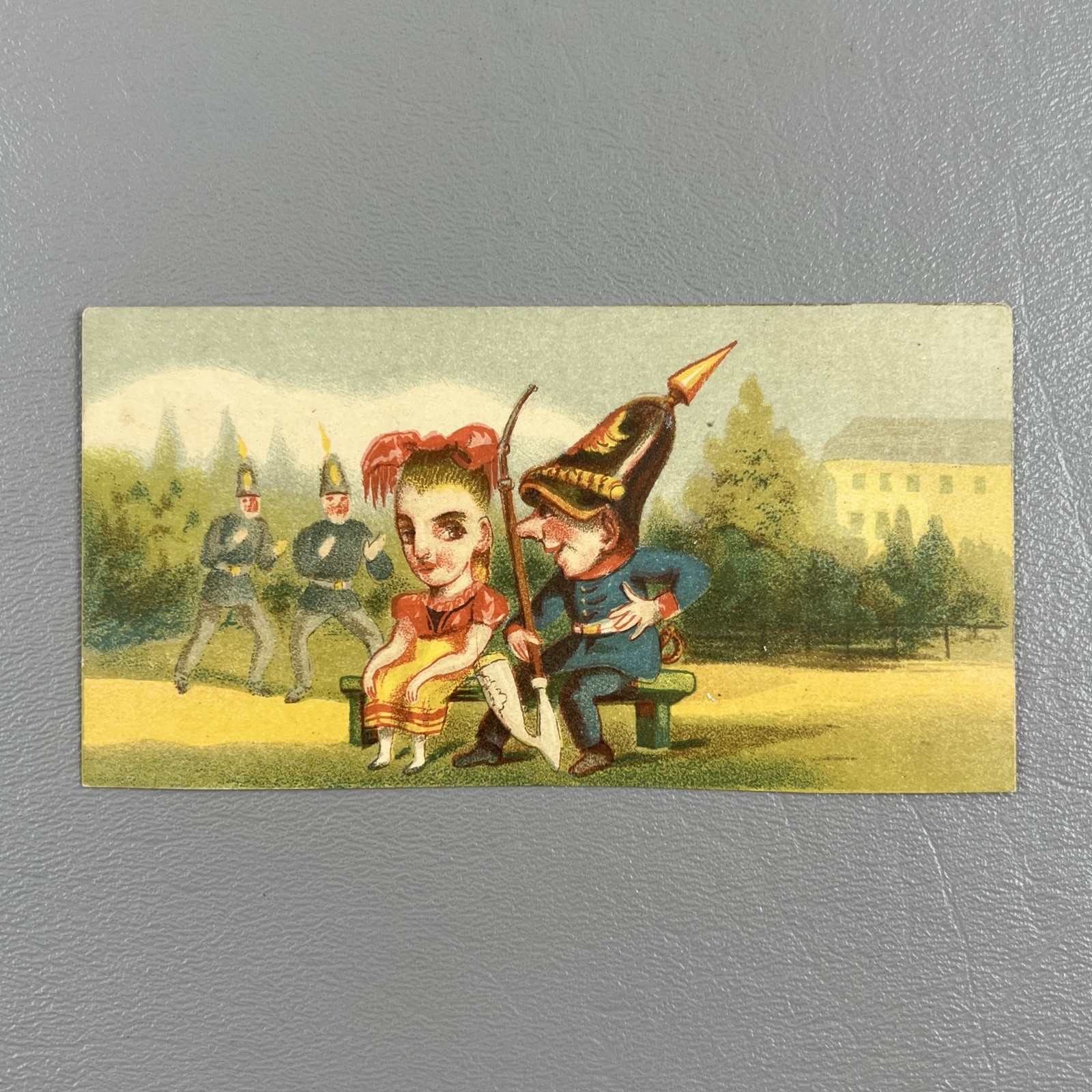 Victorian Trade Card Tom Thumb Courting Lady Caricature Style Policemen 4.5x2.25