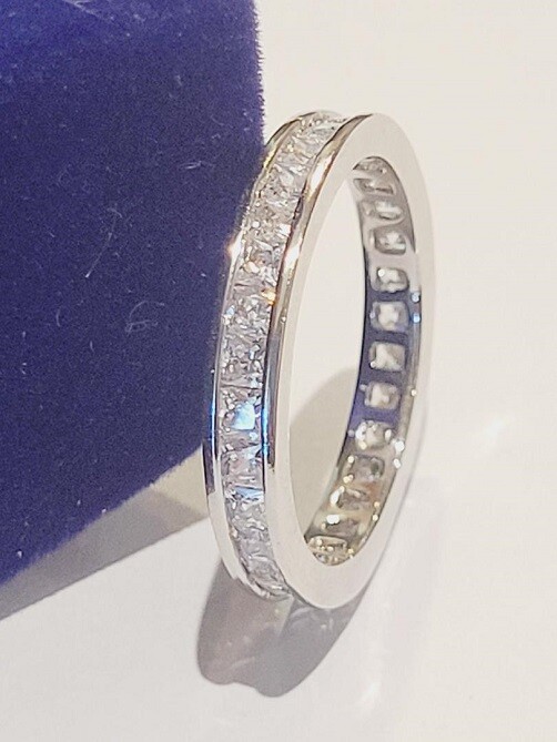 CLEARANCE Princess simulated Moissanite Eternity Band Wedding Ring Sterling