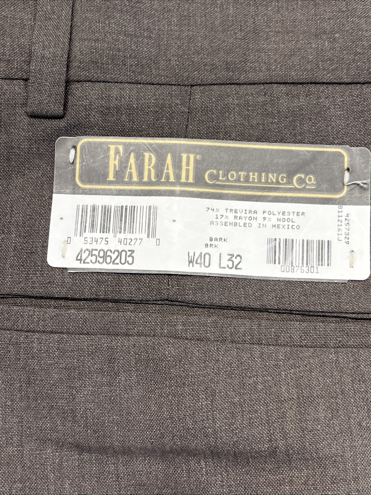 Farah Trevira Vintage Pants Men’s Brown 40x32 NWT