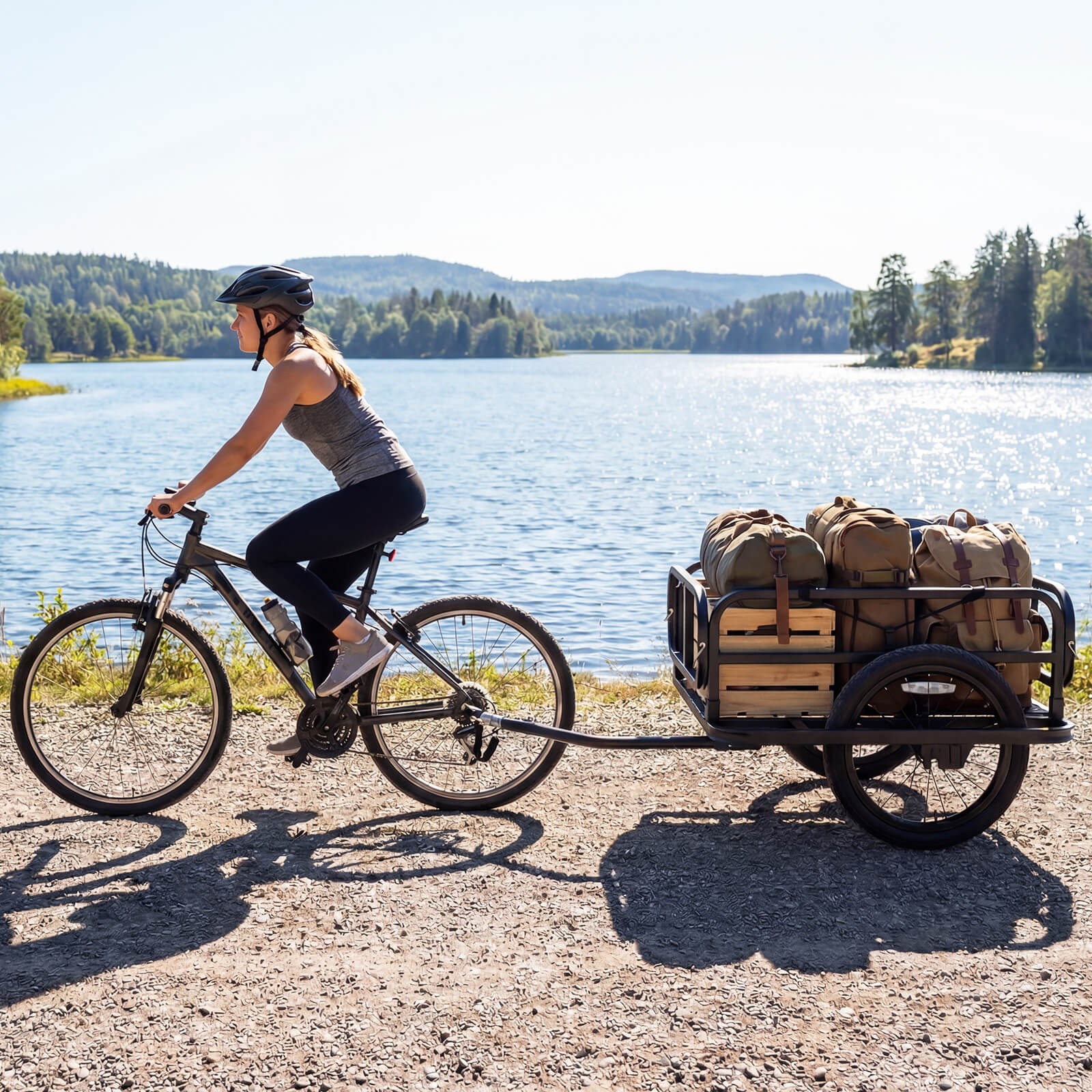 Bike Cargo Trailer, Heavy-Duty Bicycle Wagon Cart w/ Universal Hitch & 16”Tires