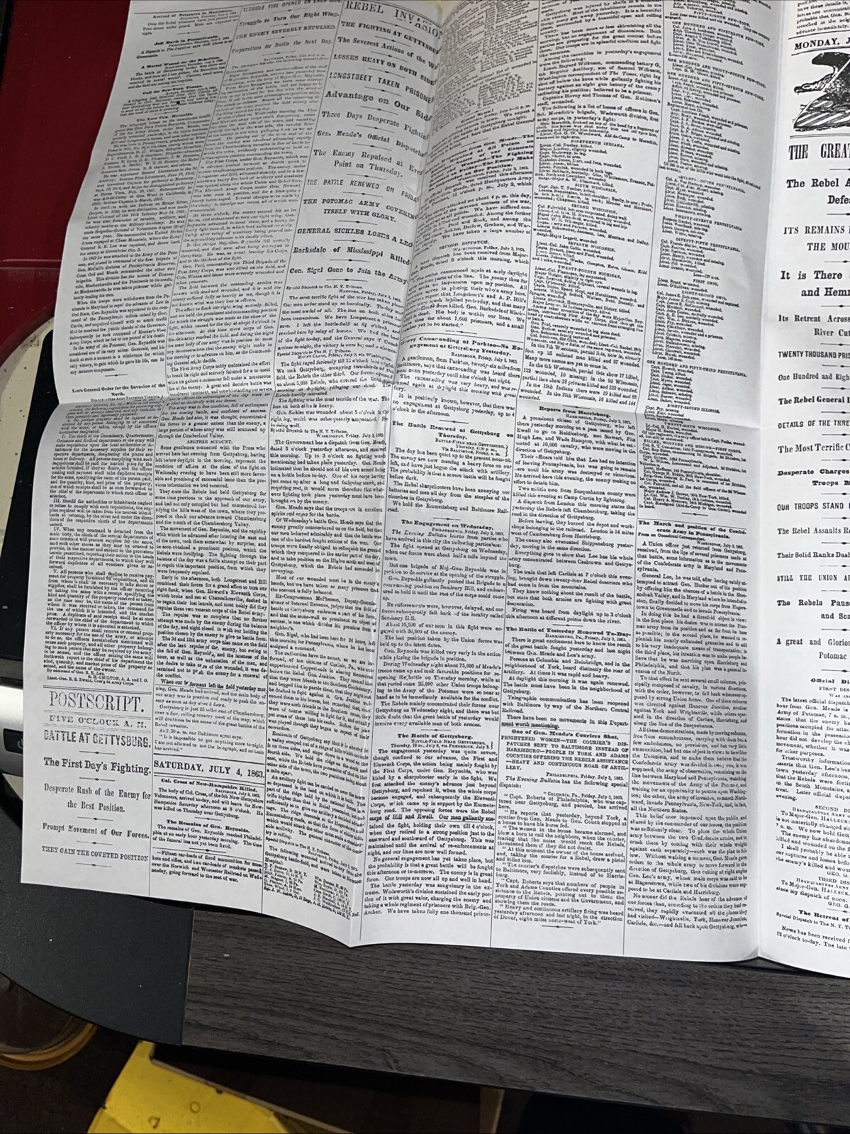 Civil War Battle of Gettysburg Reproduction Authentic Documents & Maps lot Of 8