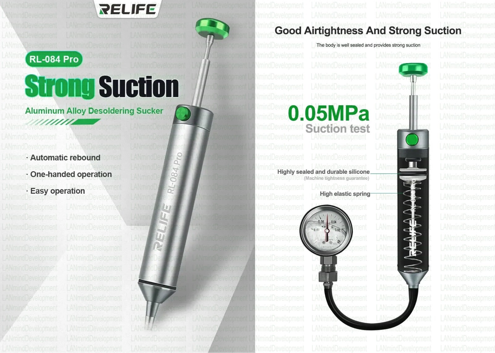 RELIFE RL-084 Alum Desoldering Vacuum w/Powerful Suction for PCB Solder Removal
