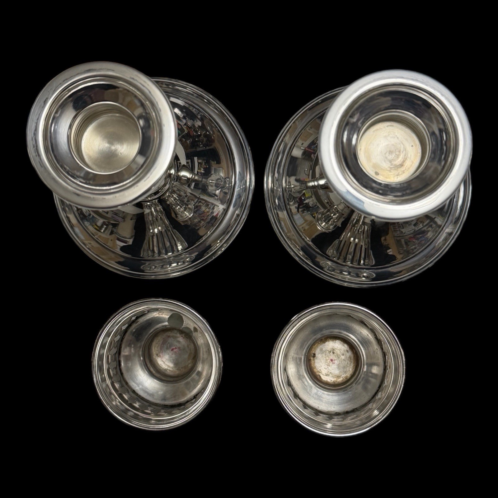 2 Towle #734 Silver Weighted Candle Holders with Sterling Filigree Adapters #51