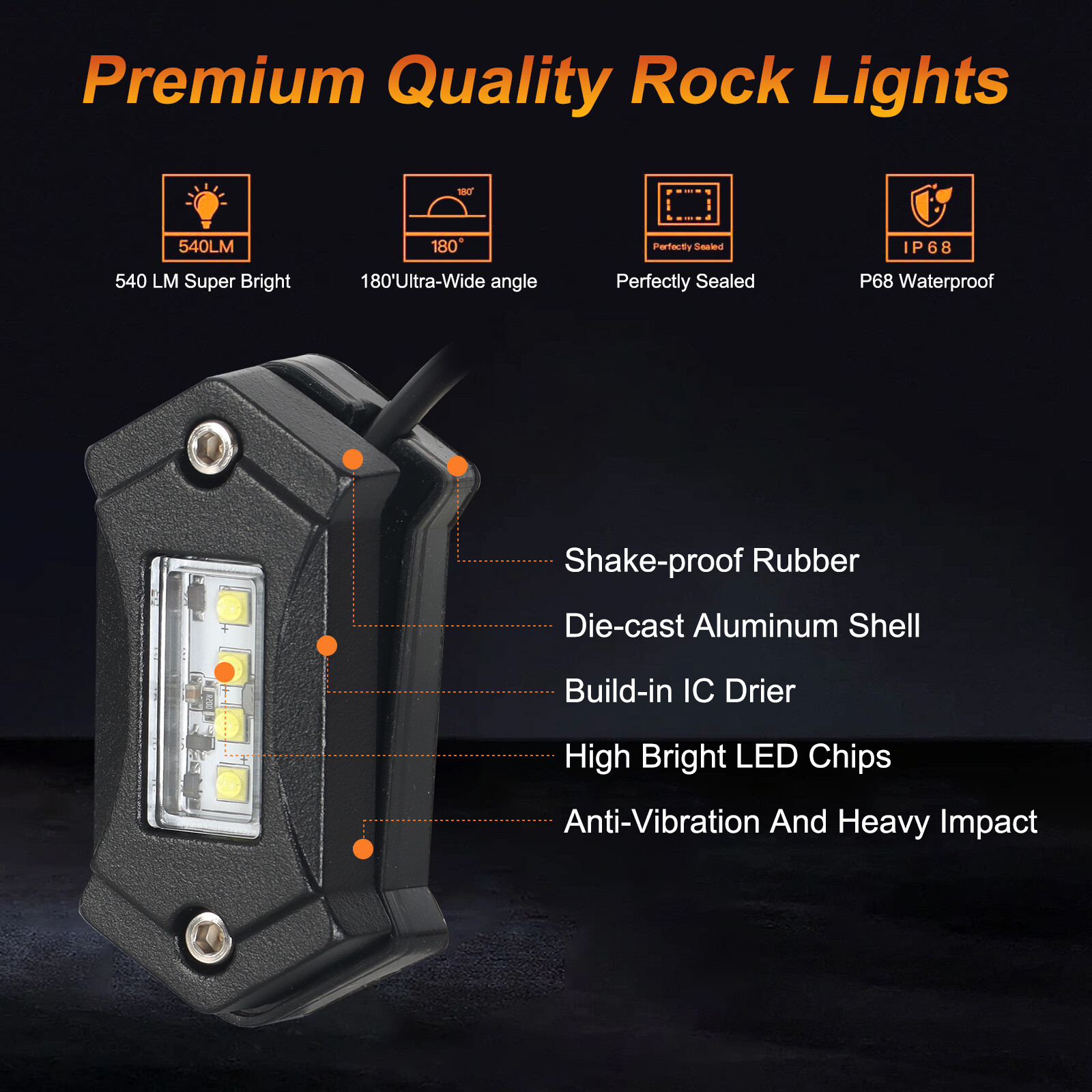 Rock Lights White for Truck Jeep Underglow Neon Light With Harness 12 Pods kits