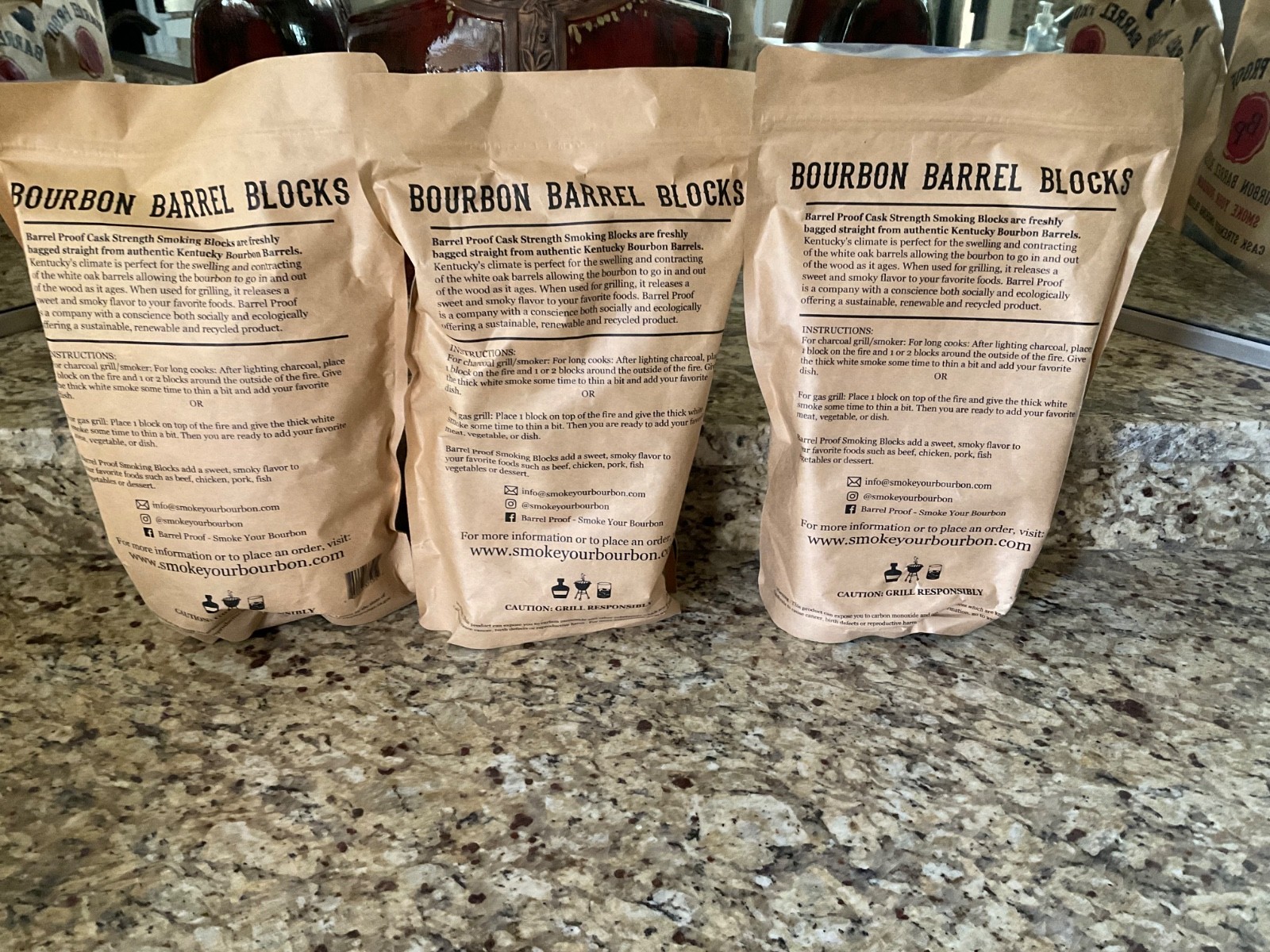 3 Bags Barrel Proof Bourbon Barrel Wood Blocks for Smokers + 2 Cans Bourbon Dust