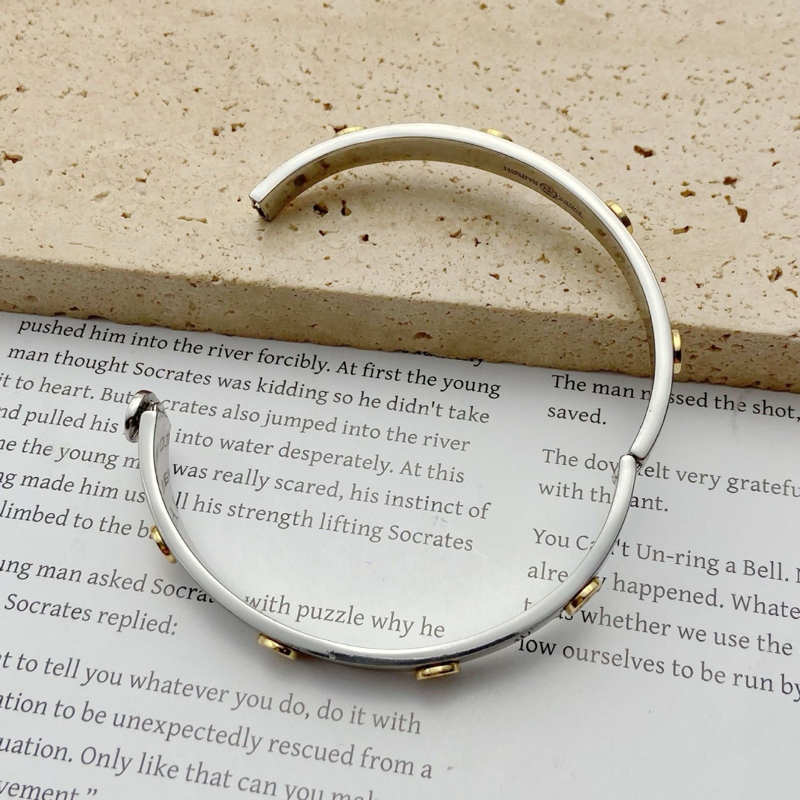 Tory Burch Silver Bracelet with Gold Logo Accents 7mm